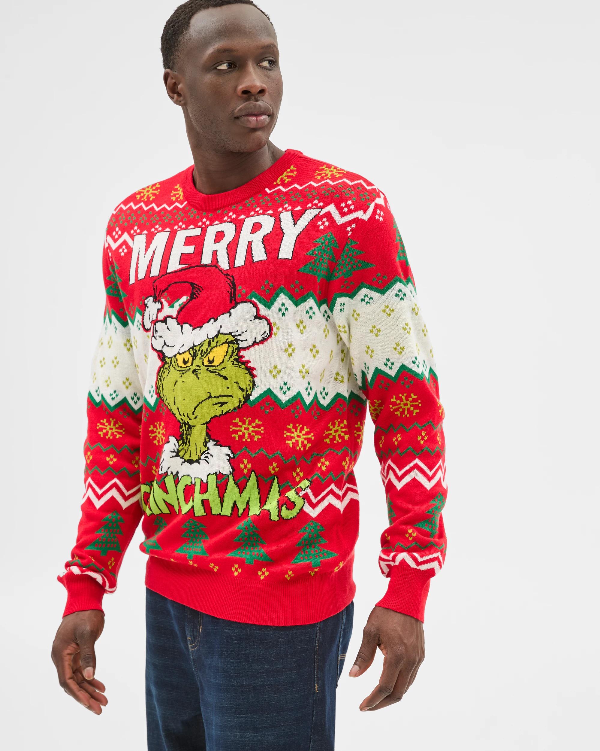 4 Men's Licensed Grinch Christmas Jumper — Red 100% Acrylic Crew Neck RED, 4 of 6