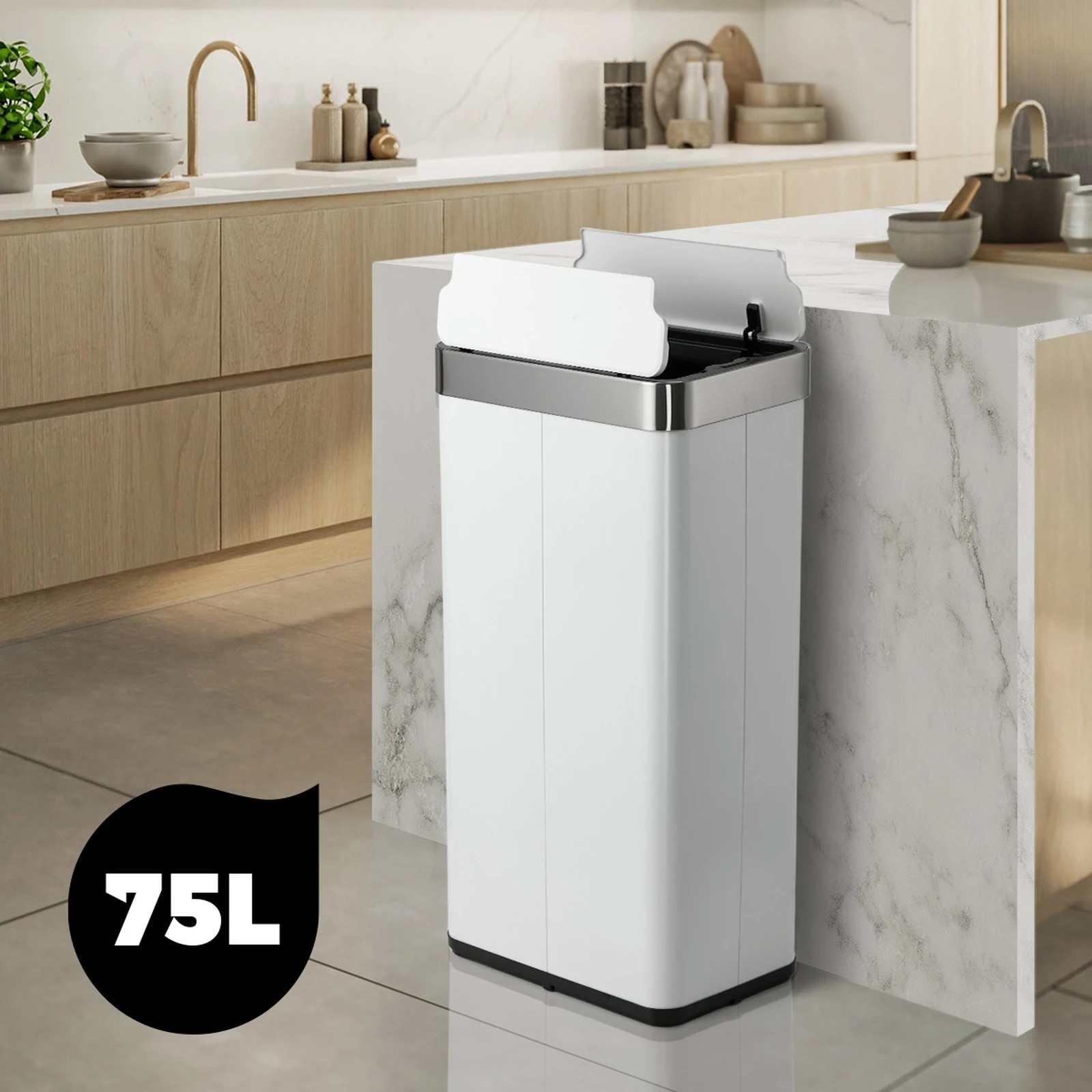 4 Oikiture 75L Motion Sensor Rubbish Bin Stainless Steel - White, 4 of 10