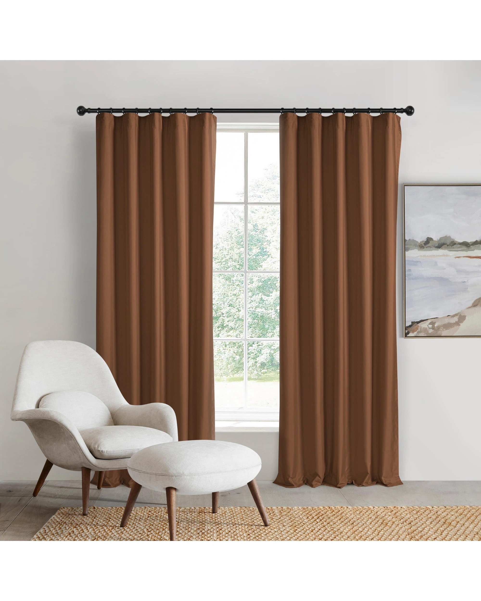 1 Sherwood Home Orlando Blockout Multi Header Curtain Pair 225x223cm - Rust, 1 of 8