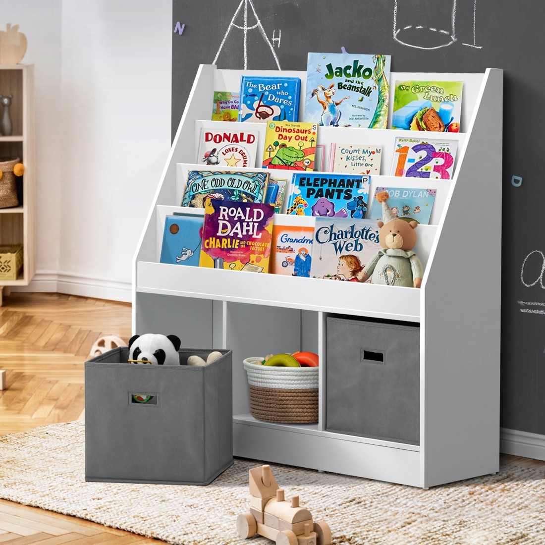 2 Oikiture Kids Bookshelf Toy Box Organiser Display Shelf Magazine Storage Rack
 - Multi, 2 of 10