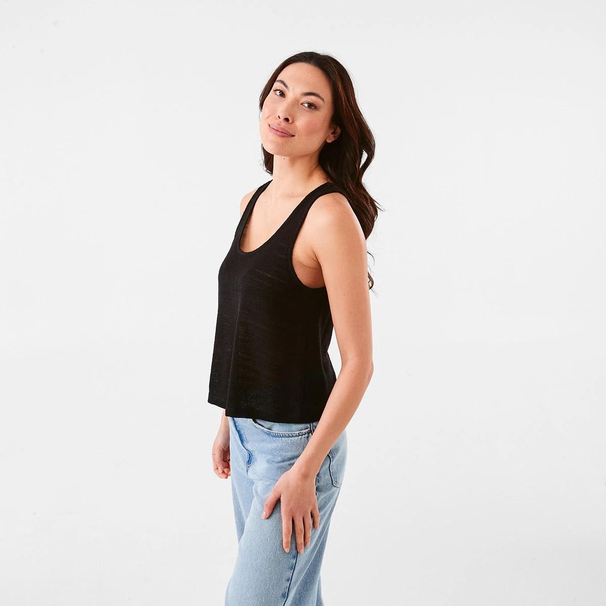 2 Sleeveless Textured Relaxed Tank Black, 2 of 6