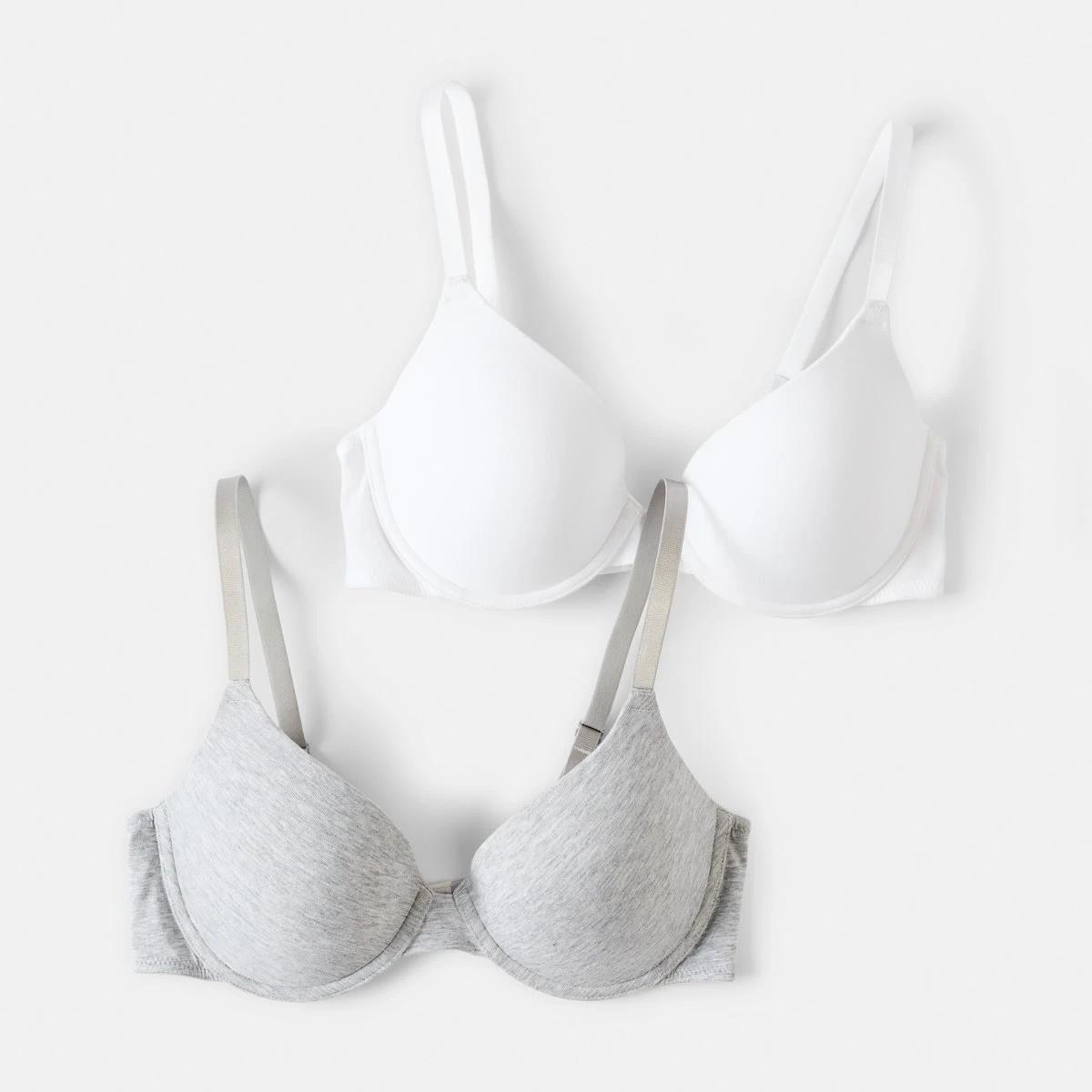 1 2 Pack Cotton T-shirt Bra SILVER MARLE, WHITE, 1 of 9