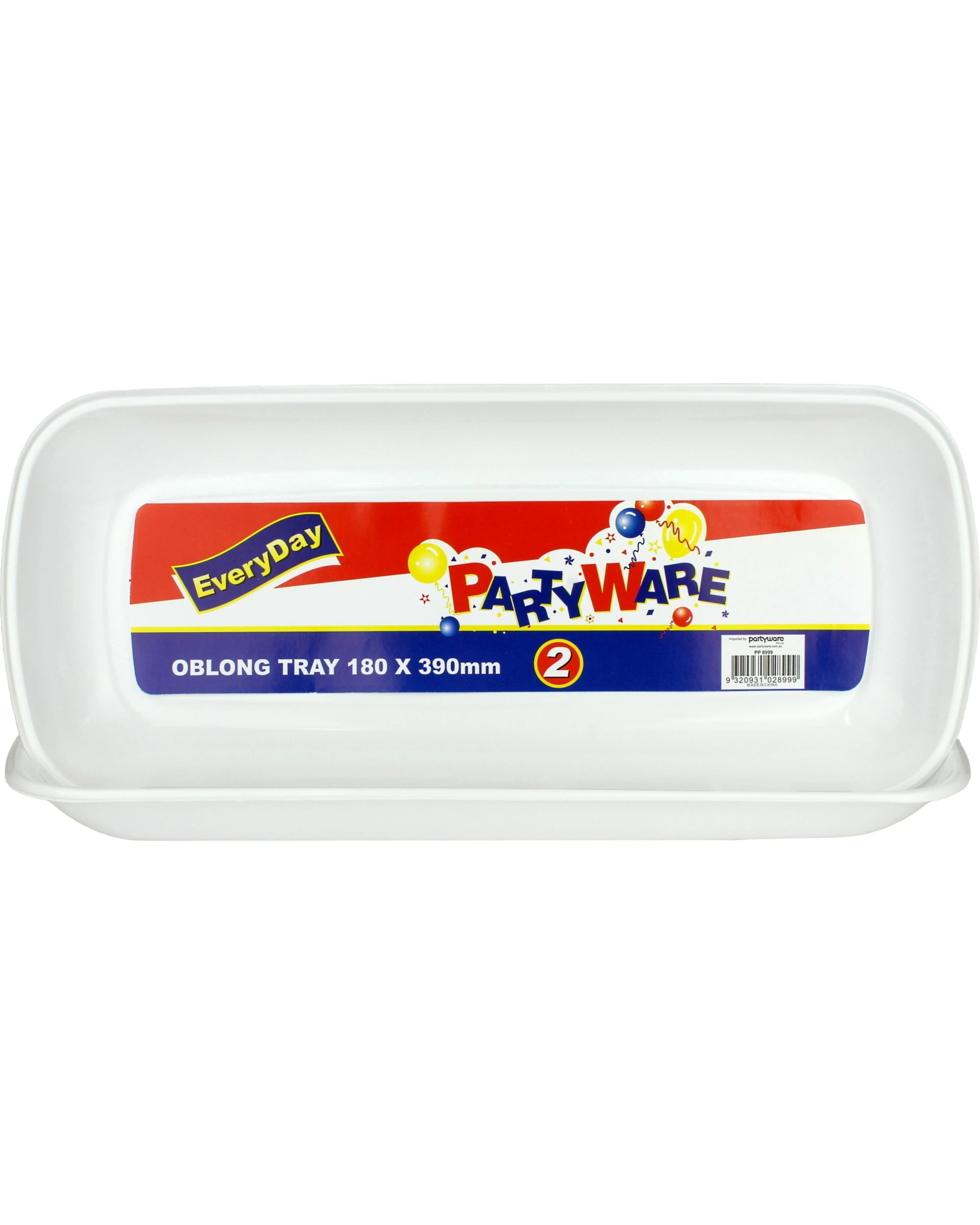 1 Partyware Oblong Plastic Serving Trays 180mm x 390mm Pack of 2 - White, 1 of 1