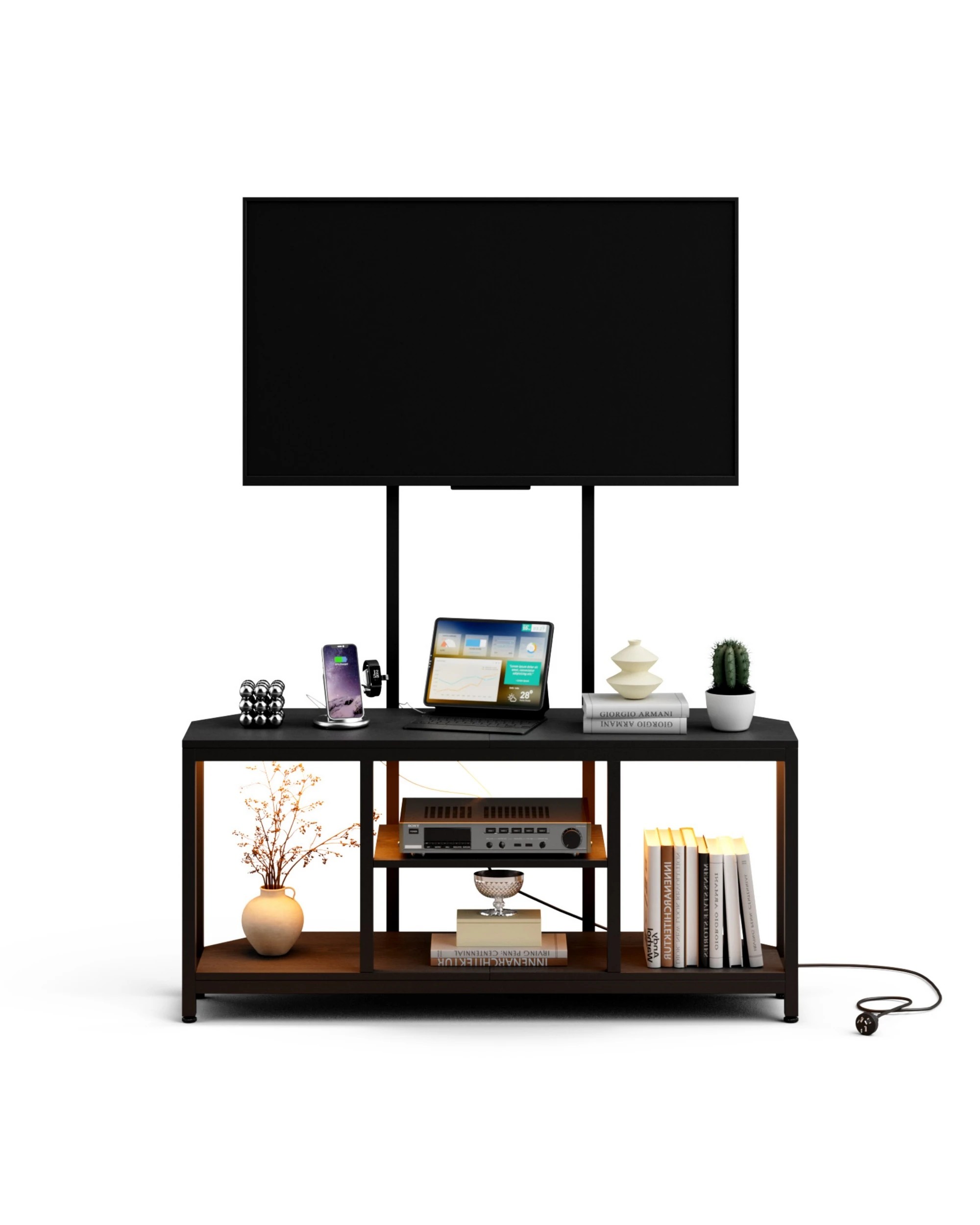 4 Advwin 115cm LED TV Cabinet w/ Mount Adjustable Corner Entertainment Unit Stand w/ AC & Shelf Media Console Table, 4 of 10