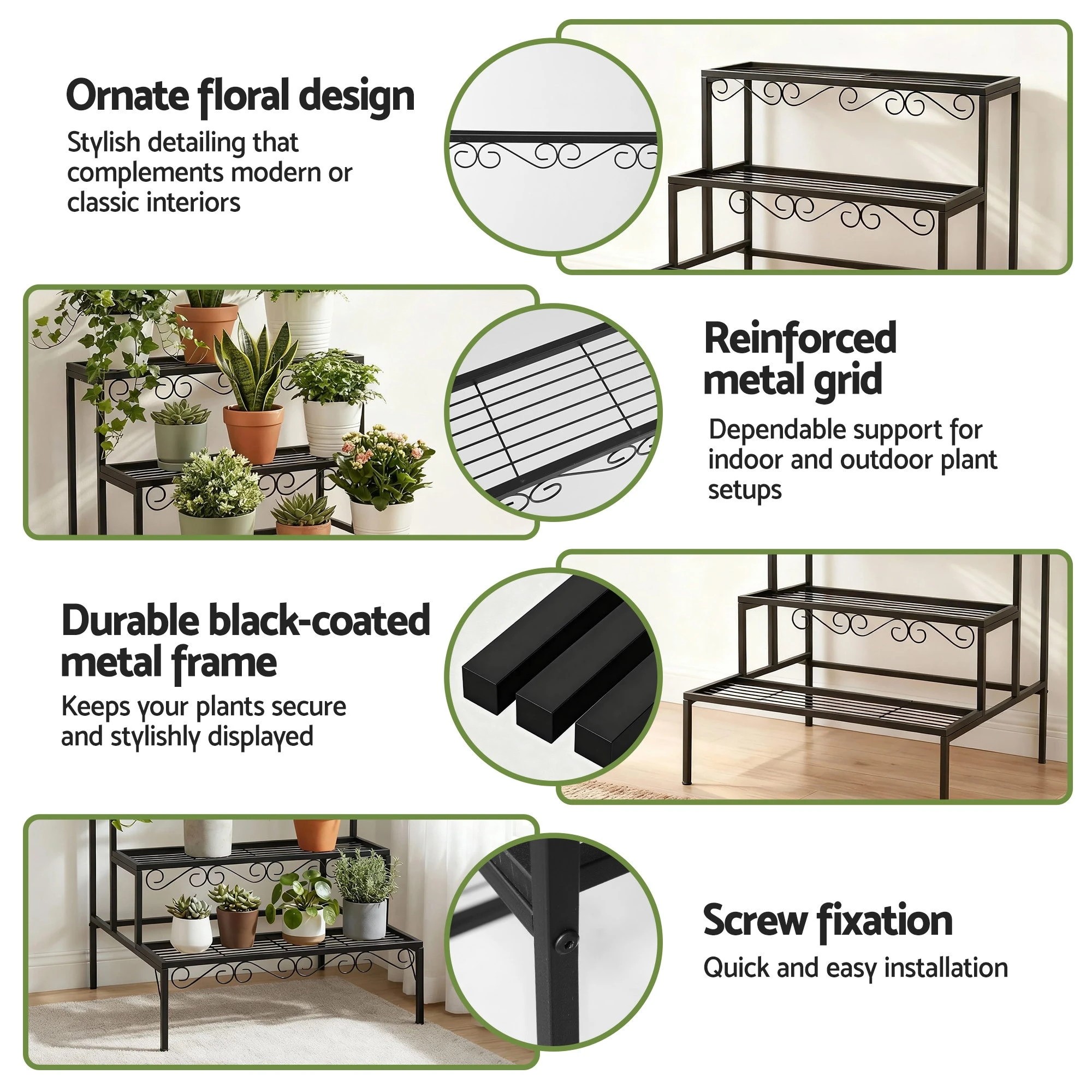 7 Artiss Plant Stand 3 Tier Metal Corner Plant Shelf Multiple Flower Holder Rack - Black, 7 of 8