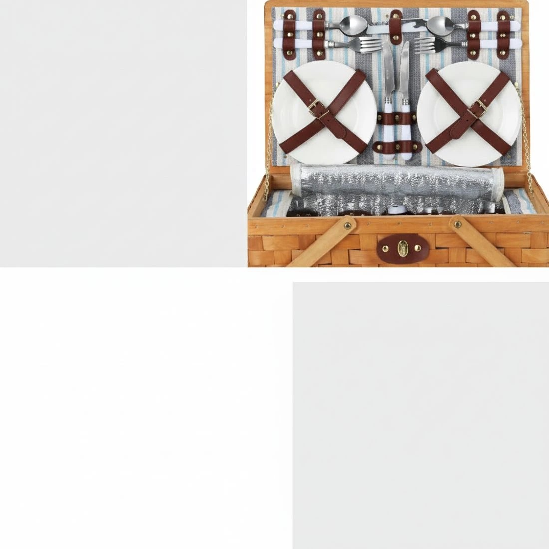 5 Alfresco 4 Person Picnic Basket Set Wooden Blanket Cooler Bag Outdoor - Multi, 5 of 5