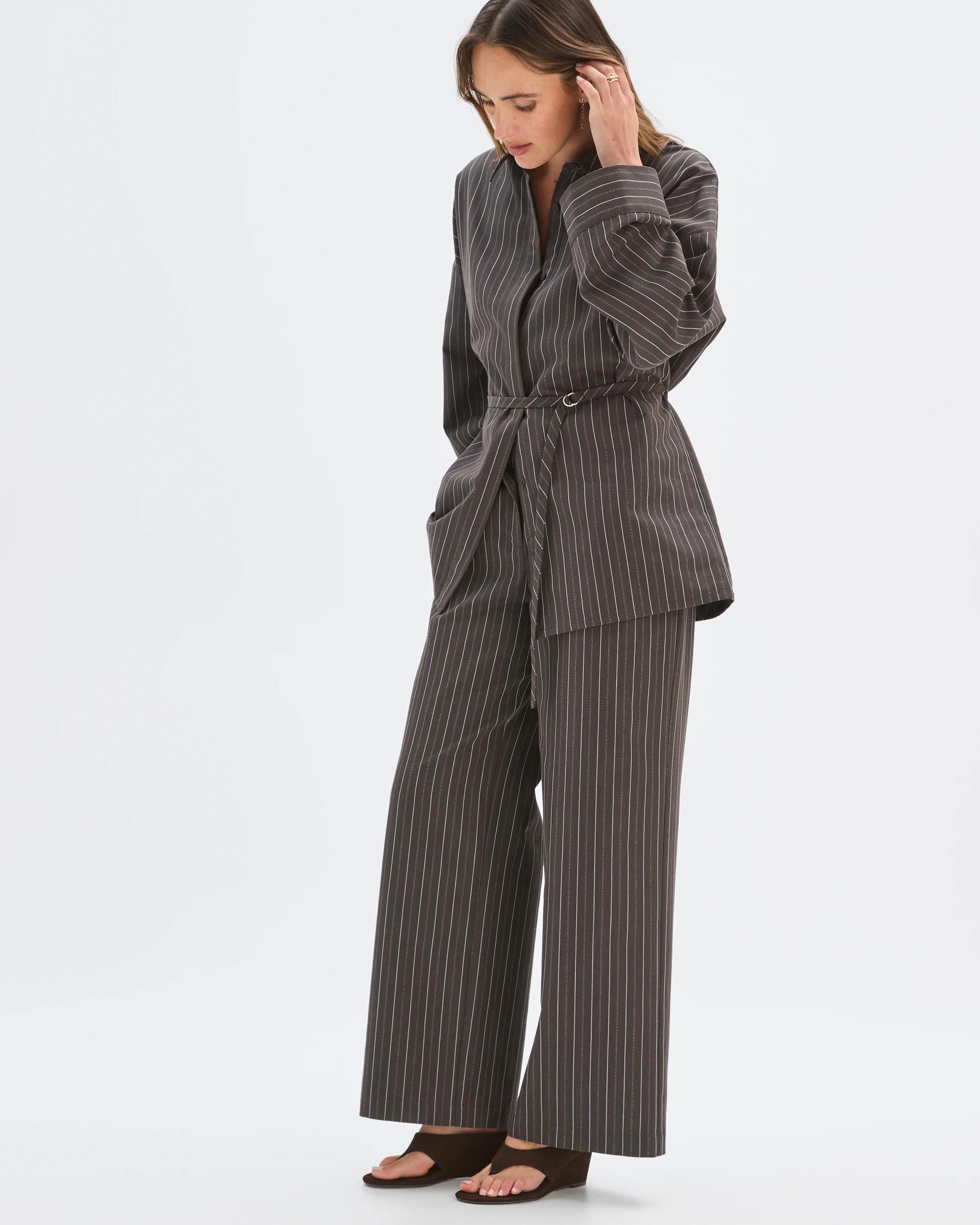 4 Preview Belt Detail Wide Leg Pants BITTER CHOCOLATE STRIPE, 4 of 7