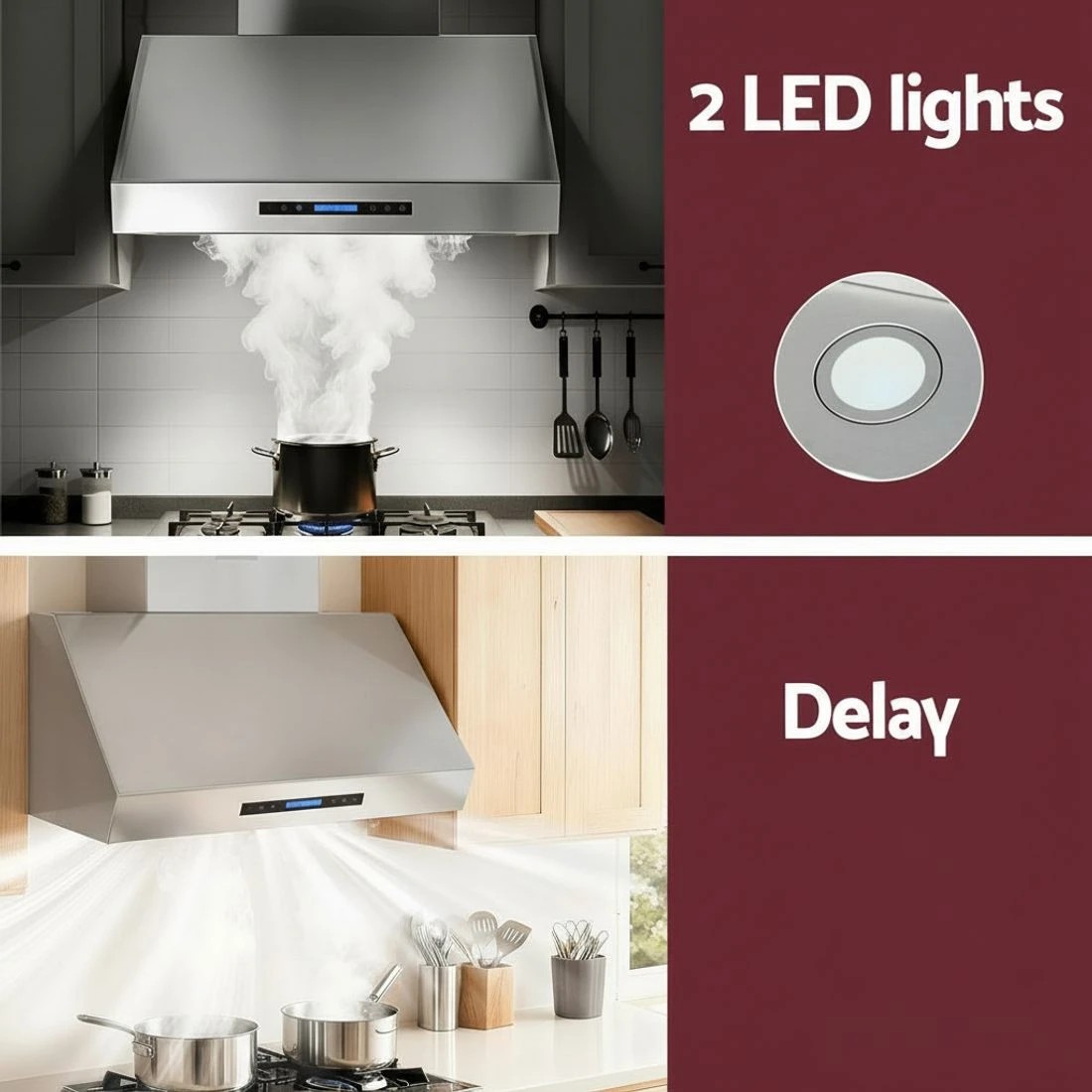 6 Devanti 900mm Range Hood 3-Speed Fan LED Display Remote Control - Silver, 6 of 7