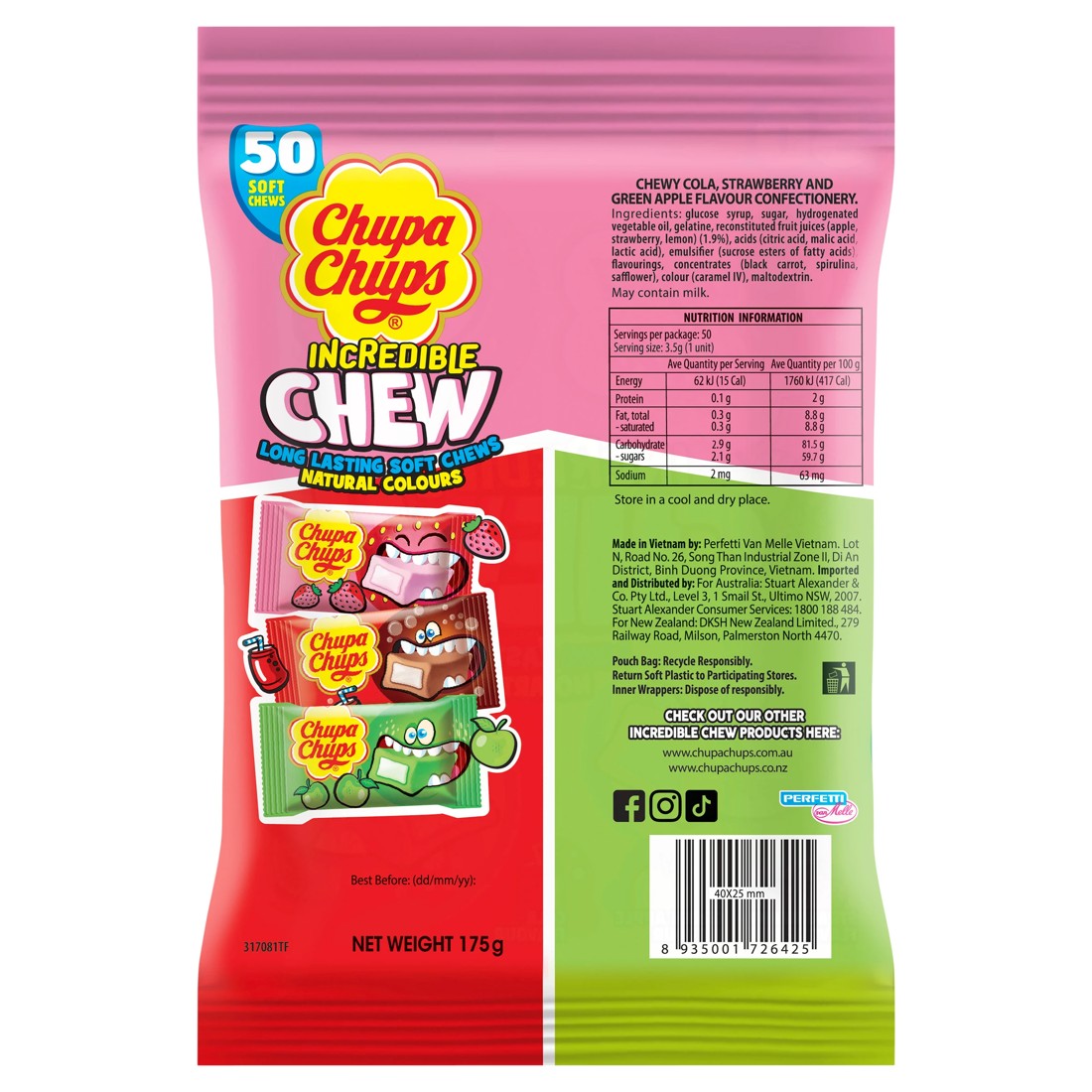 2 50 Pack Chupa Chups Incredible Chew Share Bag 175g, 2 of 3