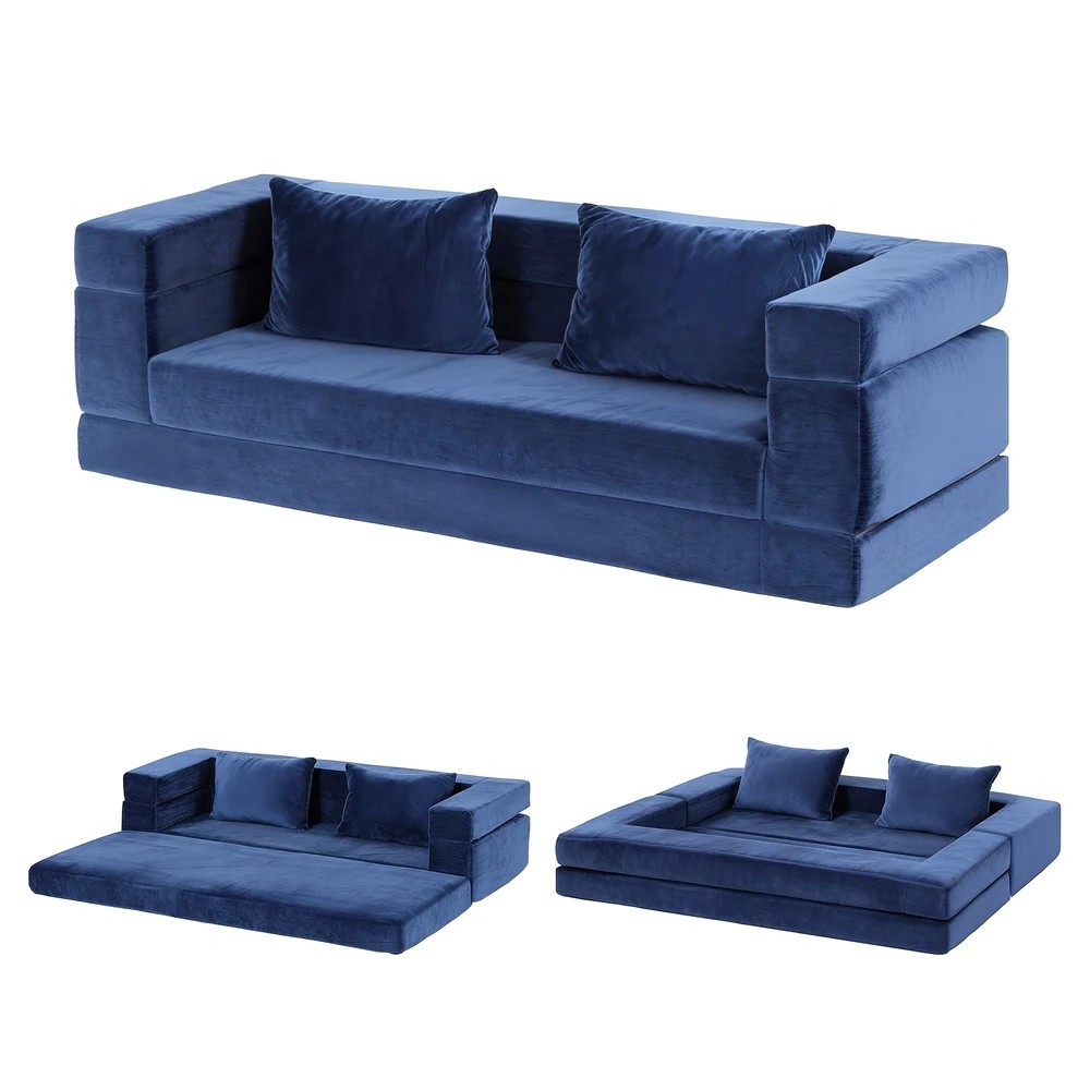 1 Artiss Convertible Folding Sofa Bed Pull Out Mattress Foldable Lounge Couch Chair - Blue, 1 of 2