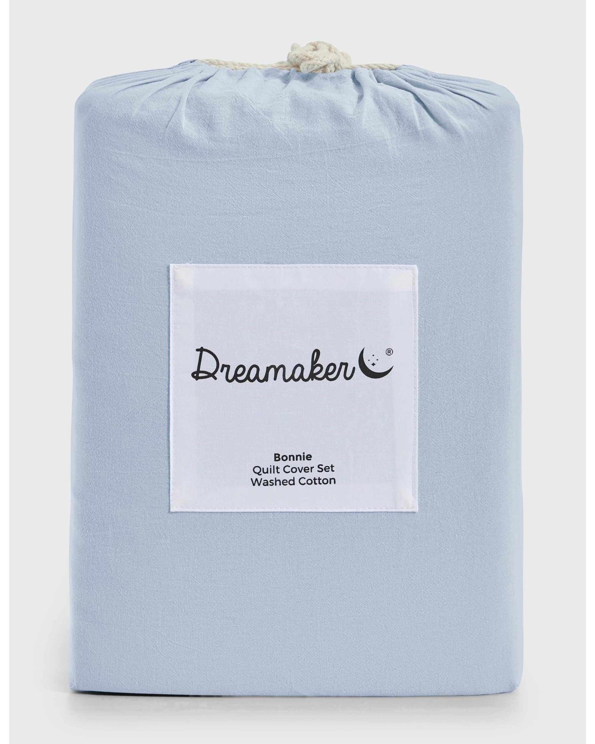 9 Dreamaker Bonnie Washed Cotton Quilt Cover Set with Bows Double Bed - Queen Bed - Sky, 9 of 9