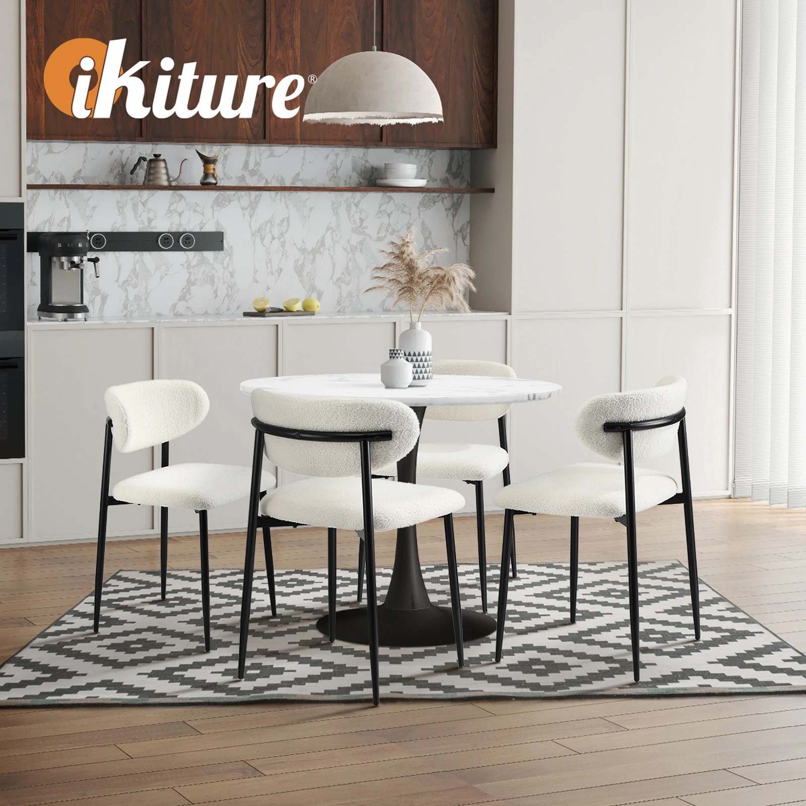6 Oikiture 90cm Round Dining Table with 4x Dining Chairs Boucle - Multi, 6 of 9