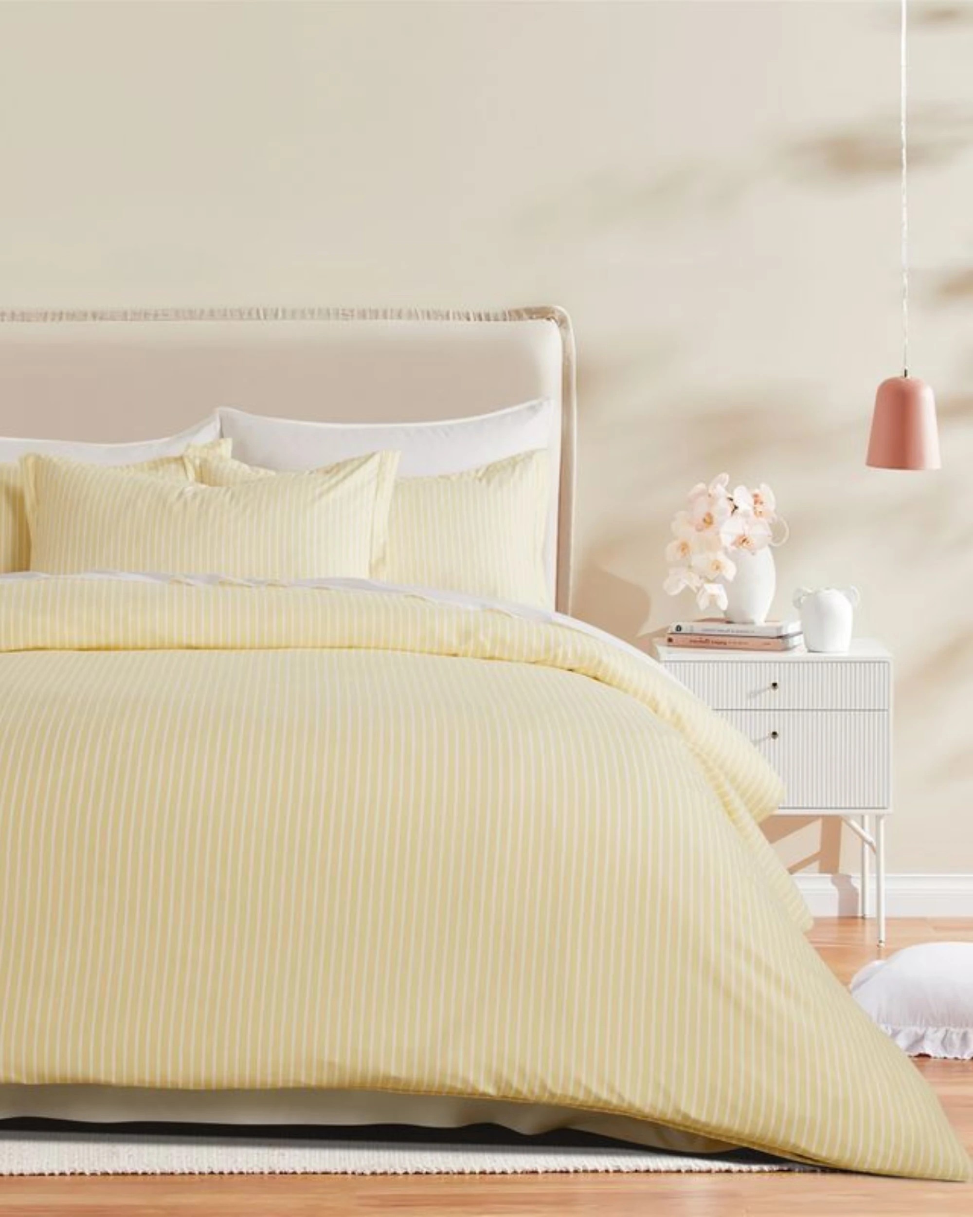 1 CleverPolly Yarn-Dyed Microfibre Quilt Cover Set - Yellow Stripe - Super King Bed, 1 of 4