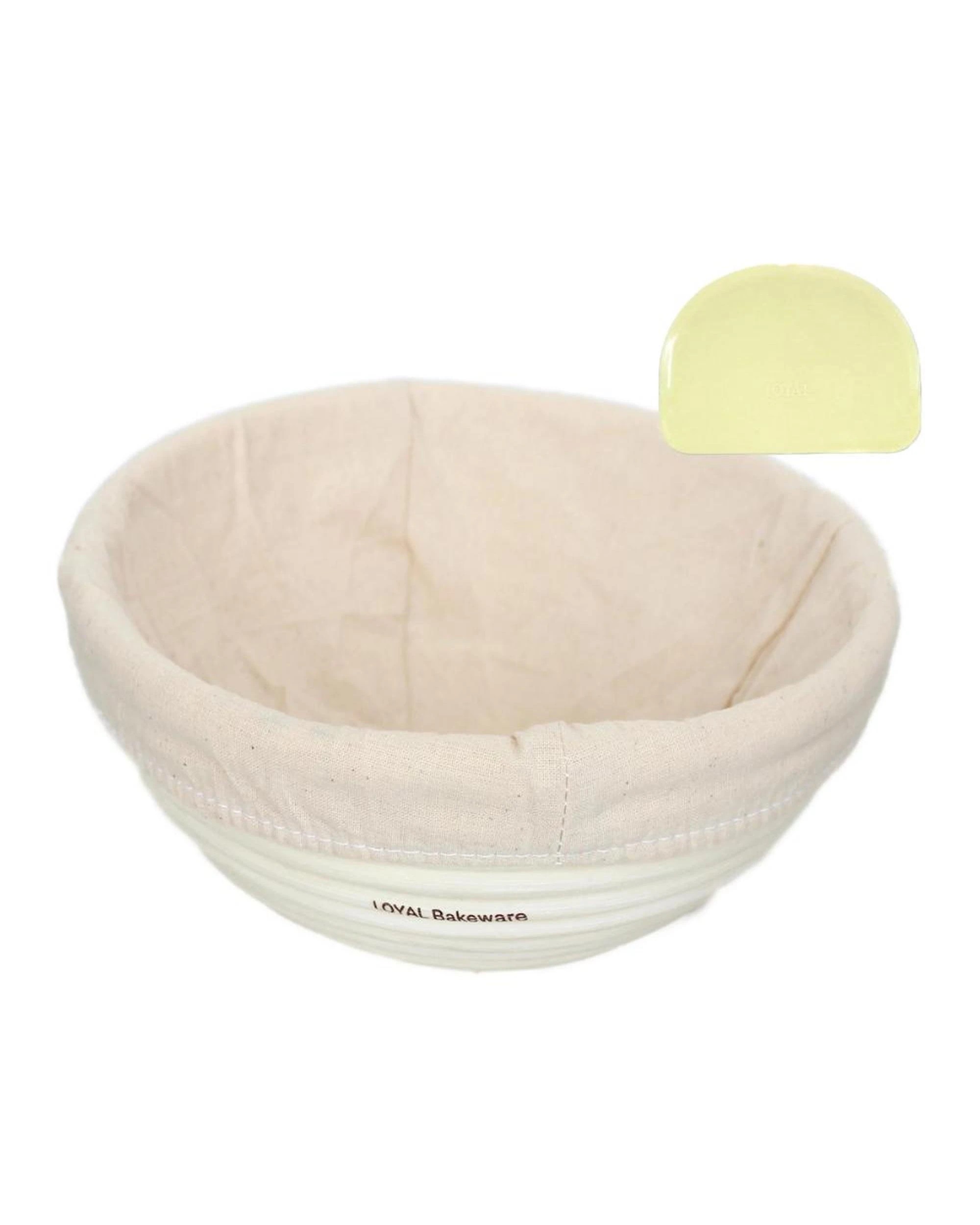 1 Loyal Banneton Rattan Proofing Basket Round & Liner 25cm & Half Moon Scraper, 1 of 4