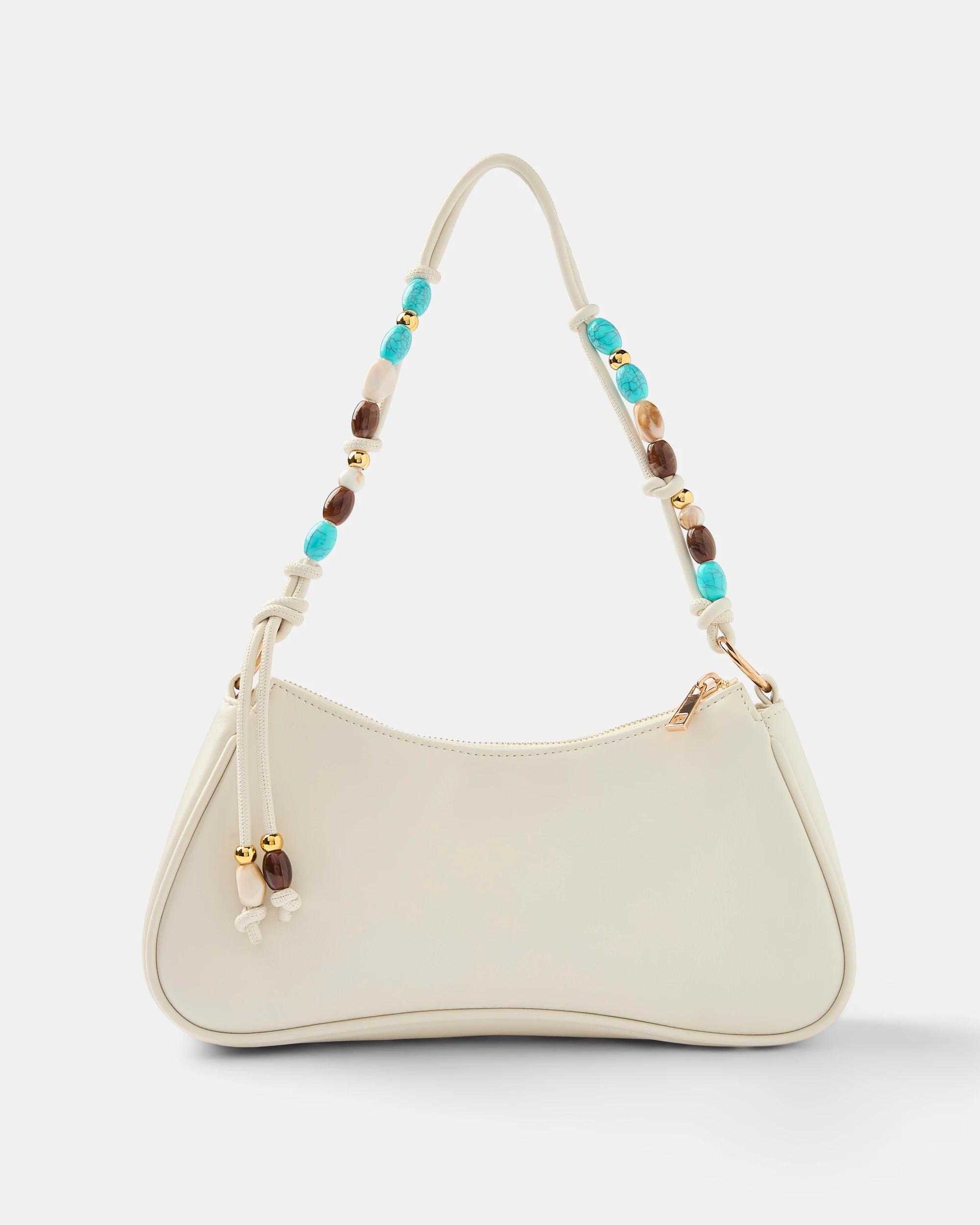 1 Beaded Handle Shoulder Bag Cream, 1 of 5