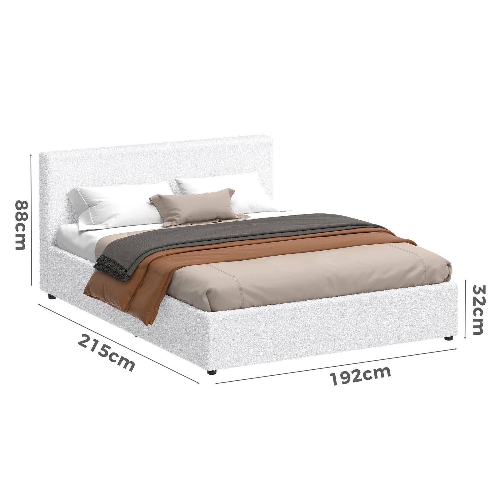 8 Alfordson Bed Frame King Size Gas Lift Storage Base Boucle Tricia - White, 8 of 10