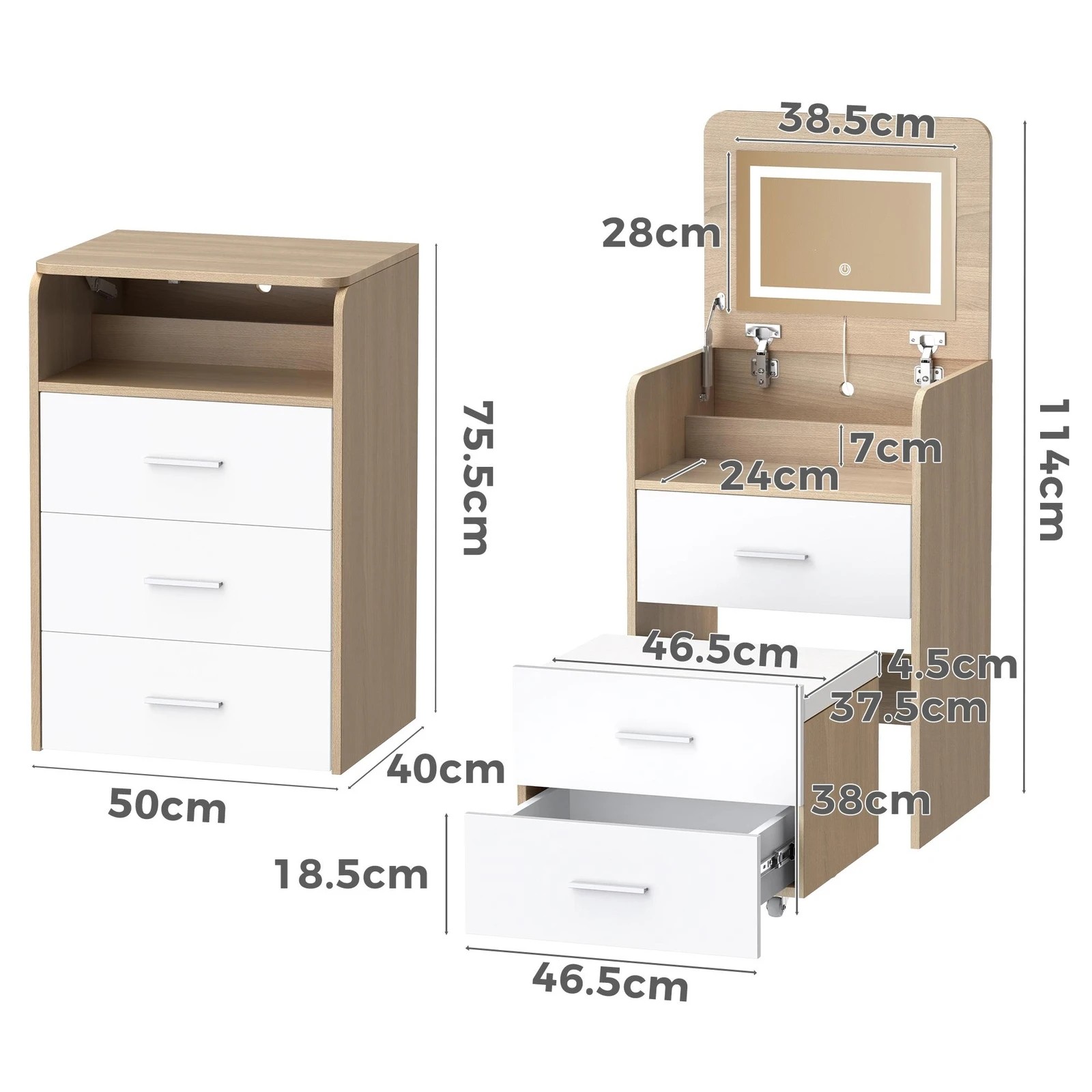 10 Alfordson 2x Dressing Table Stool Set 2-In-1 Makeup Mirror Vanity Desk - Natural, 10 of 10