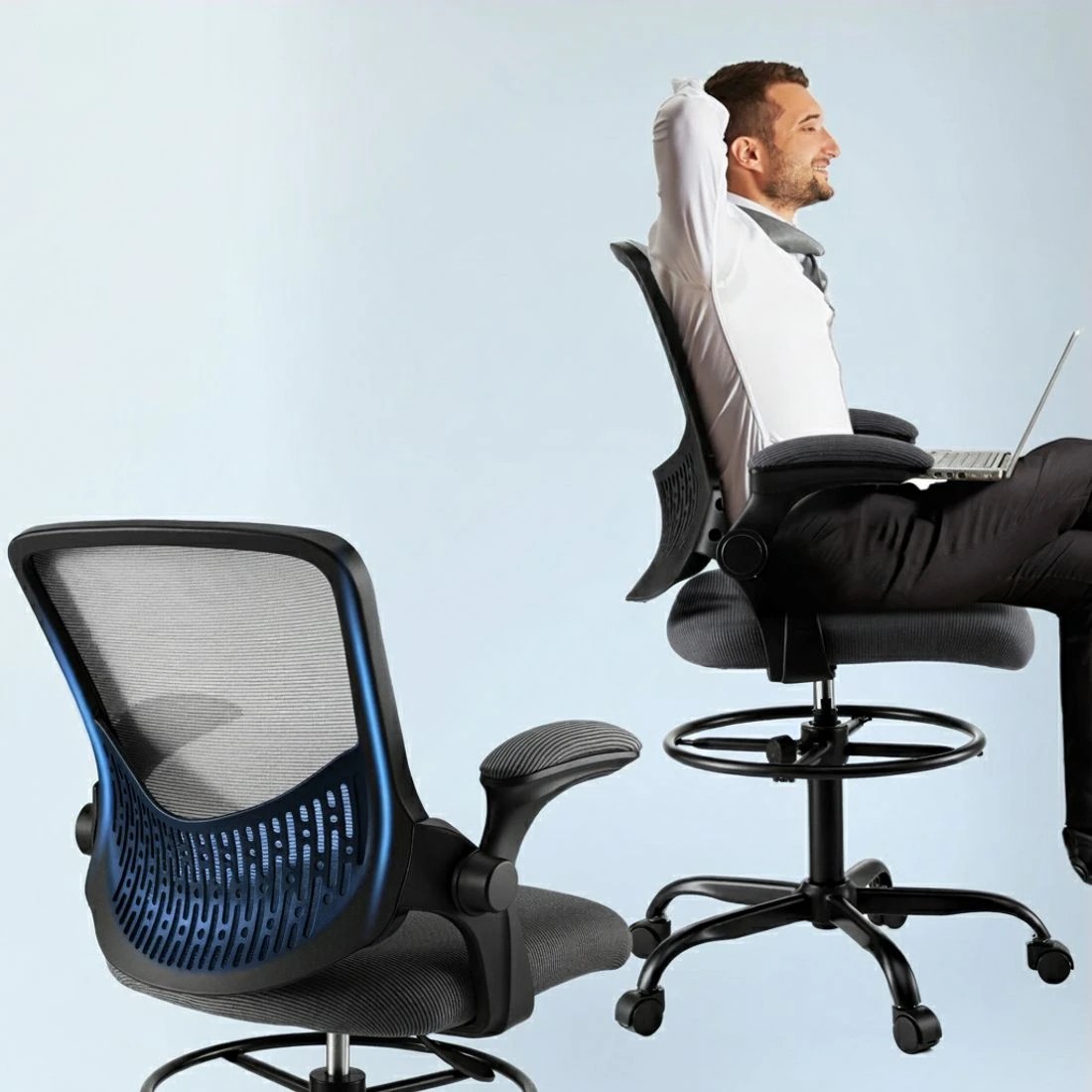 4 Artiss Office Chair Drafting Chairs Stool Computer Desk Studios Mesh - Grey, 4 of 5