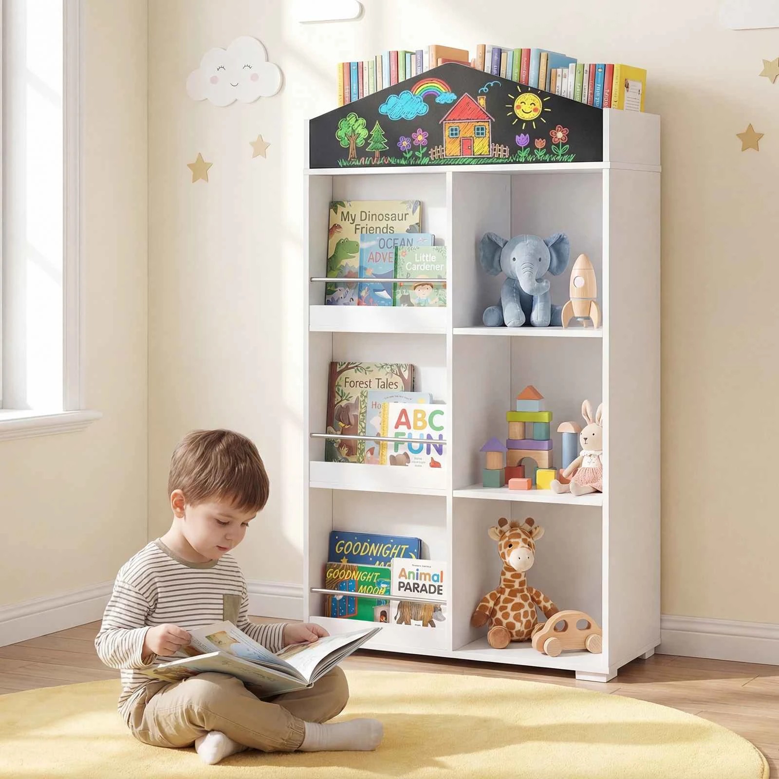 3 Costway Bookshelf & Toy Storage Organizer Wooden Bookcase Chalkboard - White, 3 of 3