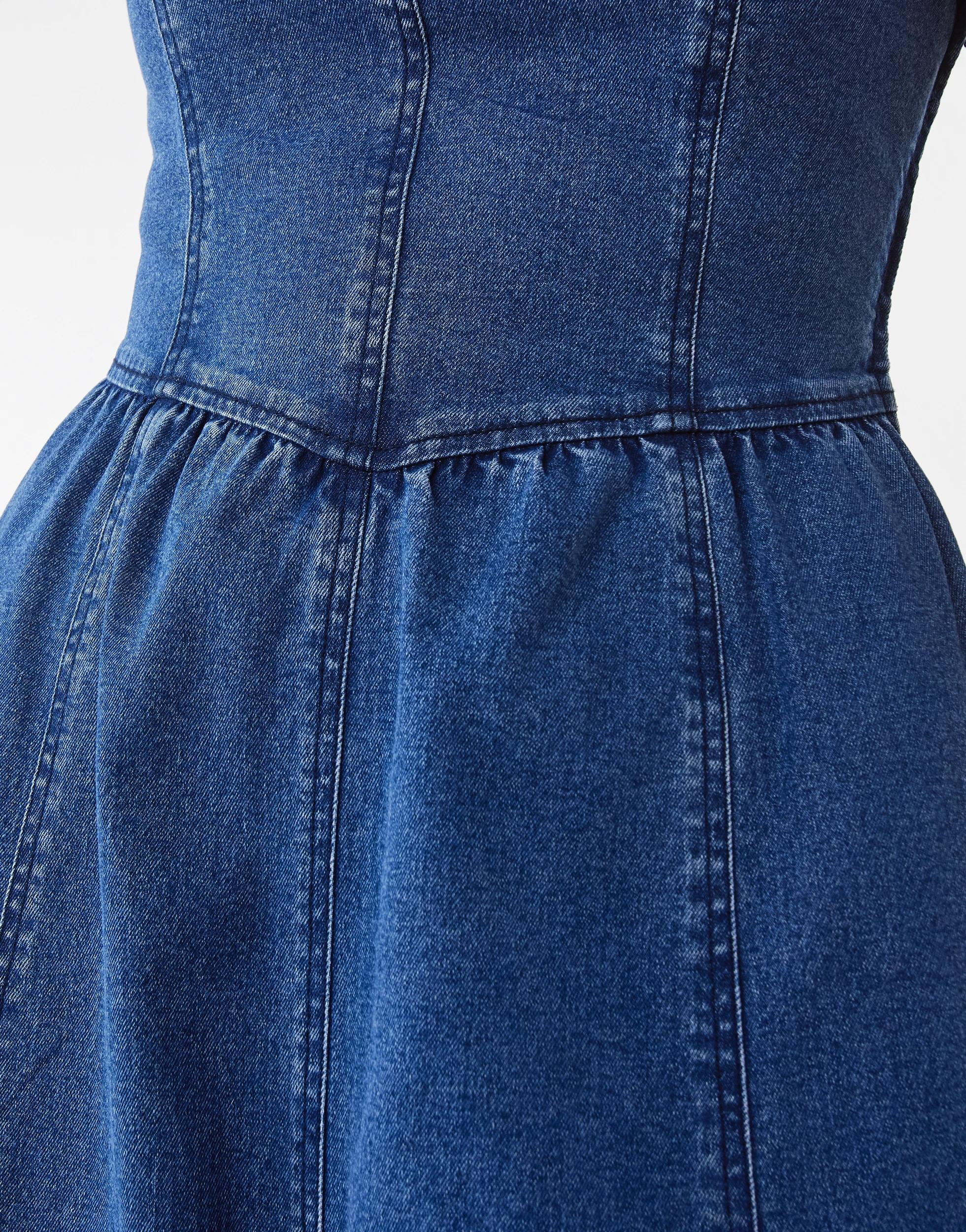 5 Strapless Denim Midi Dress Dark Wash, 5 of 10