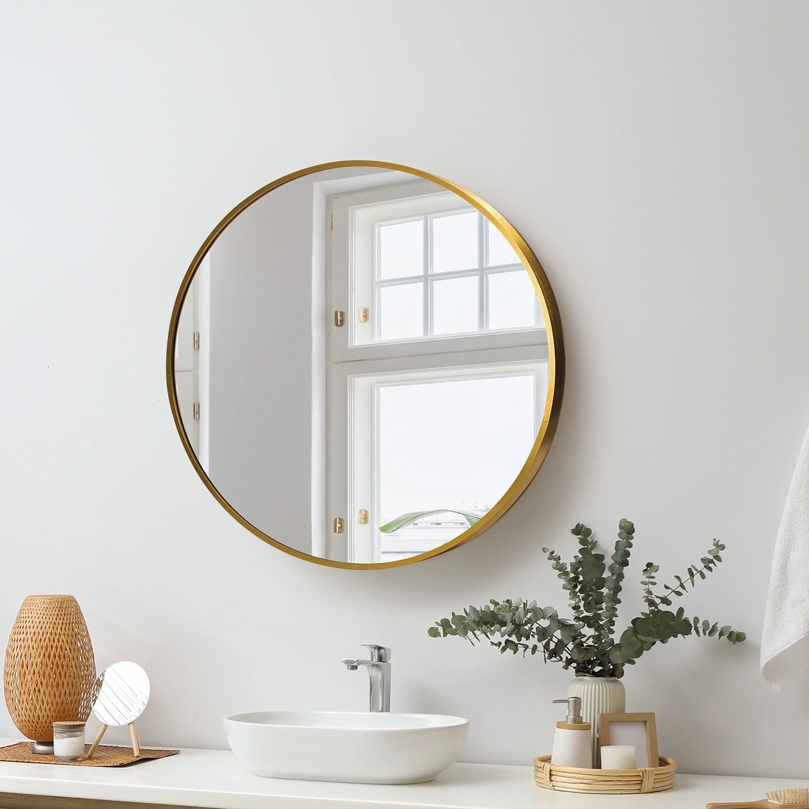 2 Oikiture Wall Mirrors Round Makeup Mirror Vanity Home Decor 50cm Bedroom
 - Gold, 2 of 9
