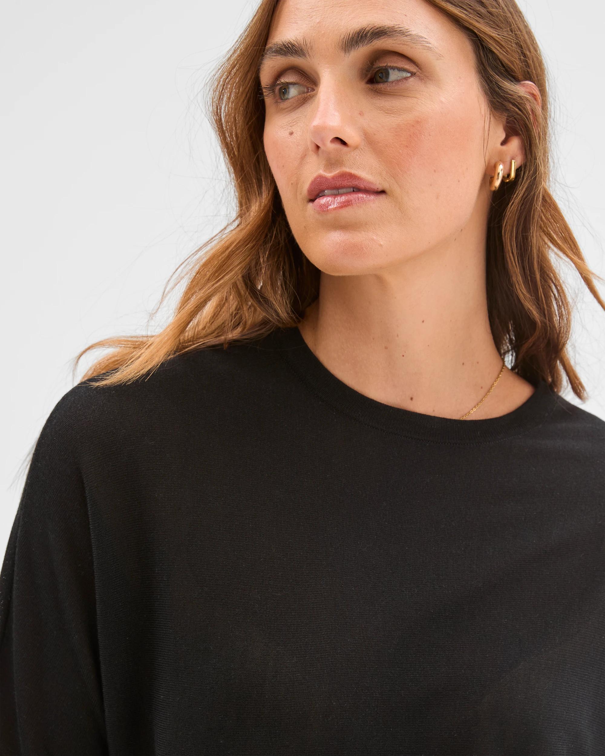 7 Preview Tencel/Merino Blend Lightweight Knit T-Shirt BLACK, 7 of 7