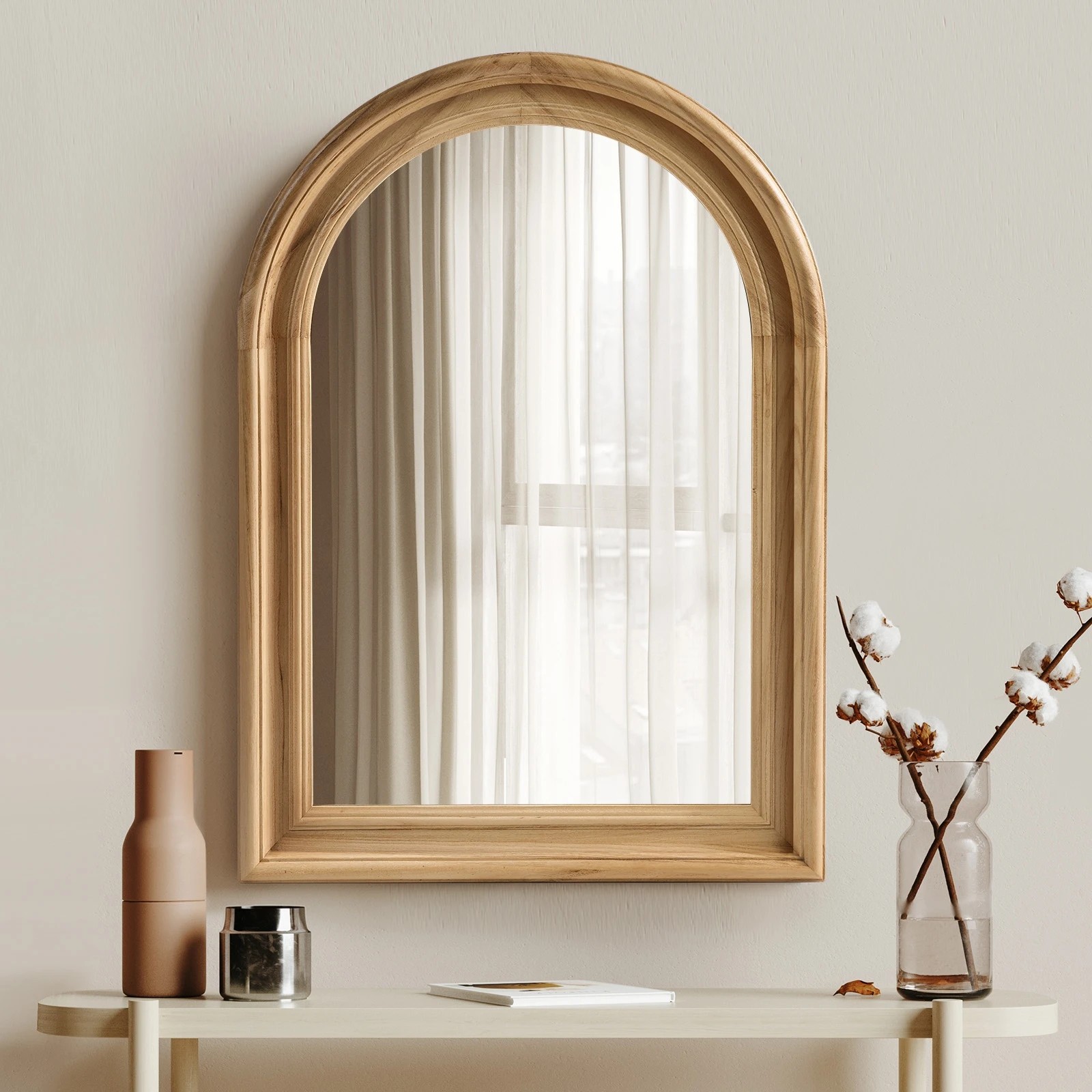 3 Oikiture Arched Wall Mirror 85x60cm - Natural, 3 of 9