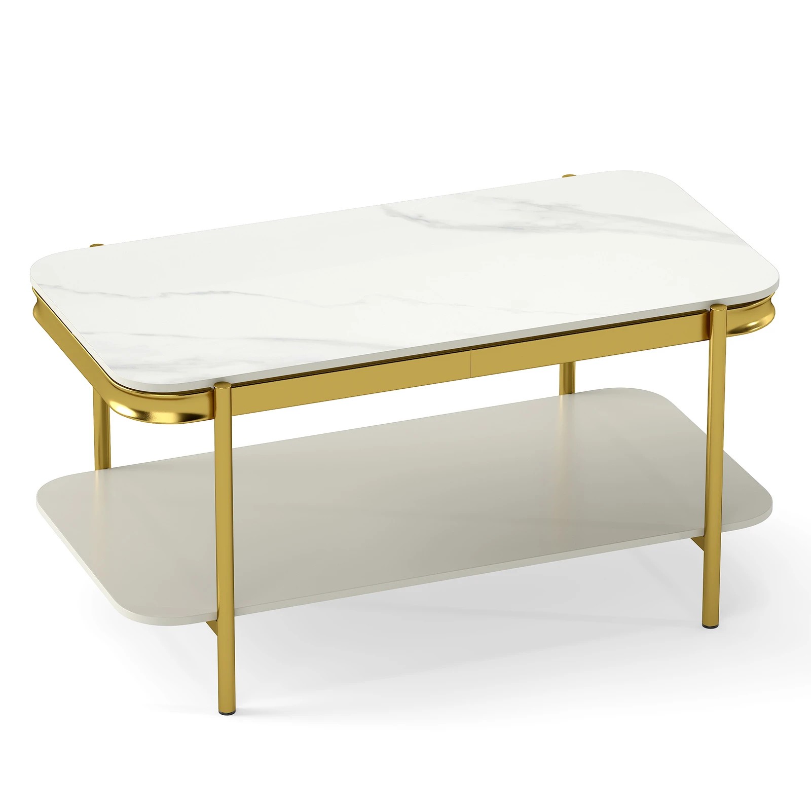 1 Costway 2-Tier Coffee Table Rectangular Center Table Luxurious Accent Cocktail Table, 1 of 6
