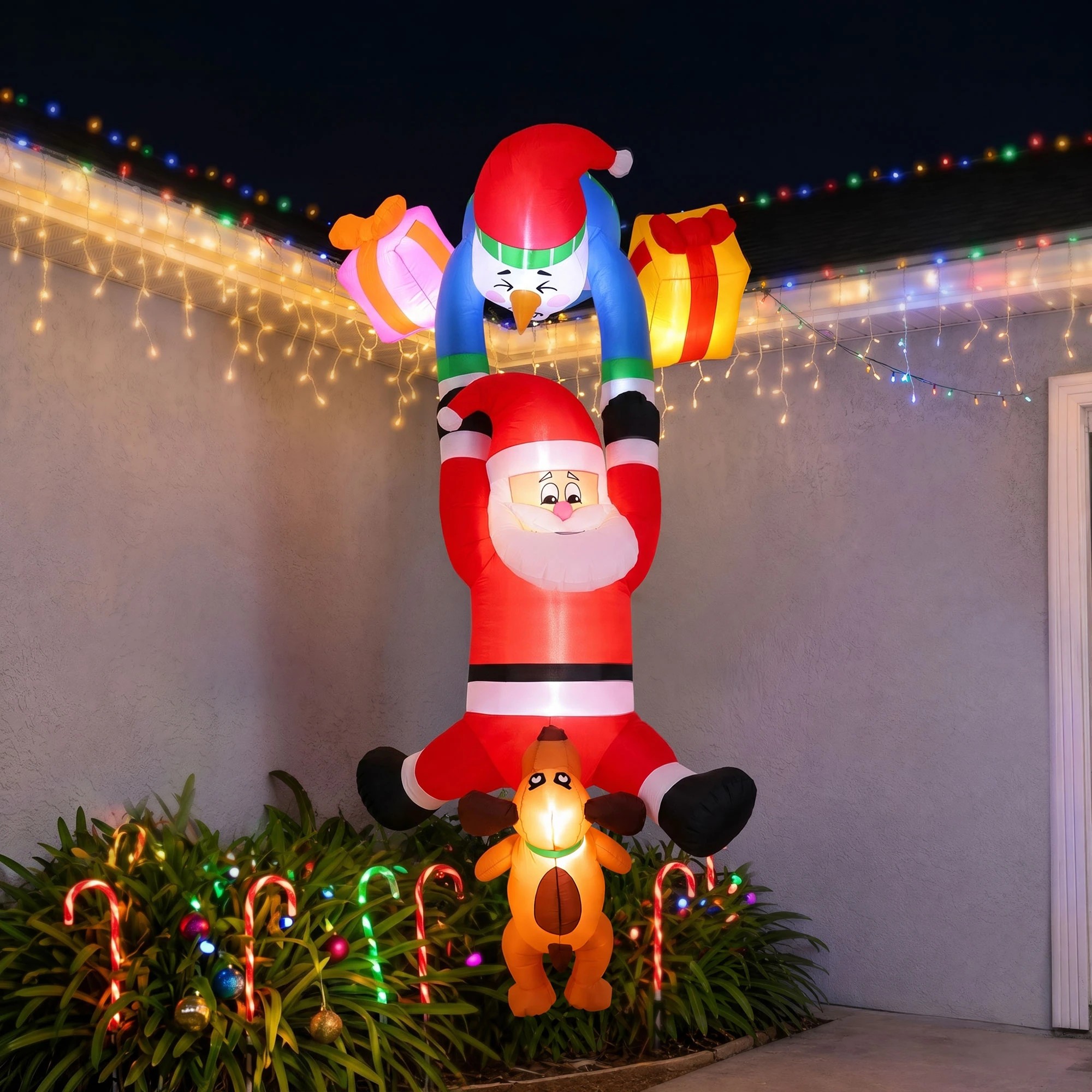 2 Jingle Jollys Christmas Inflatable Climbing Santa 3.5M Height LED Decorations Illuminated - Multi, 2 of 9