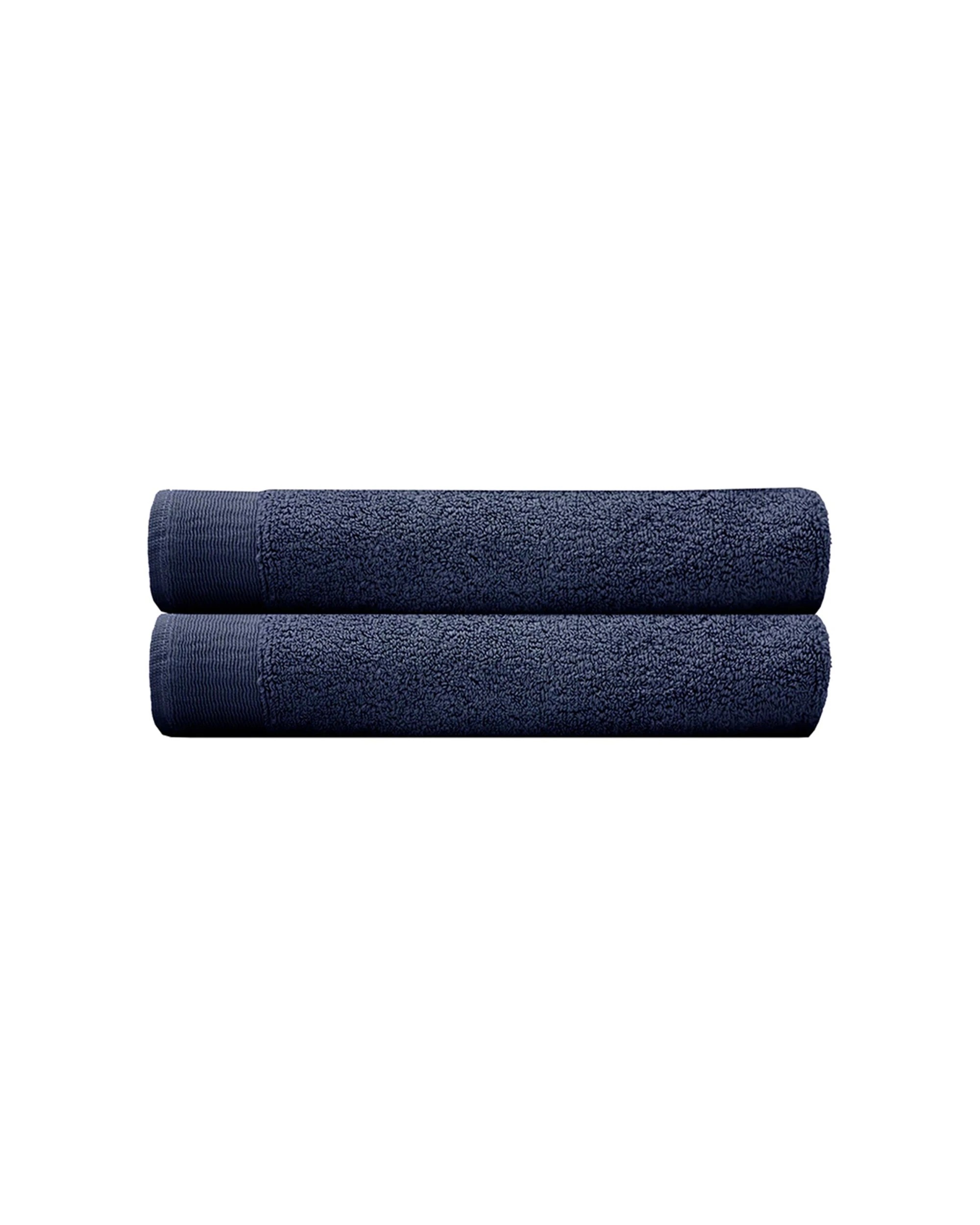 3 Bambury 2pc 68x137cm Navy Cotton Bath Towels 600gsm Elvire Collection Soft Ribbed Border Set
 - Blue, 3 of 3