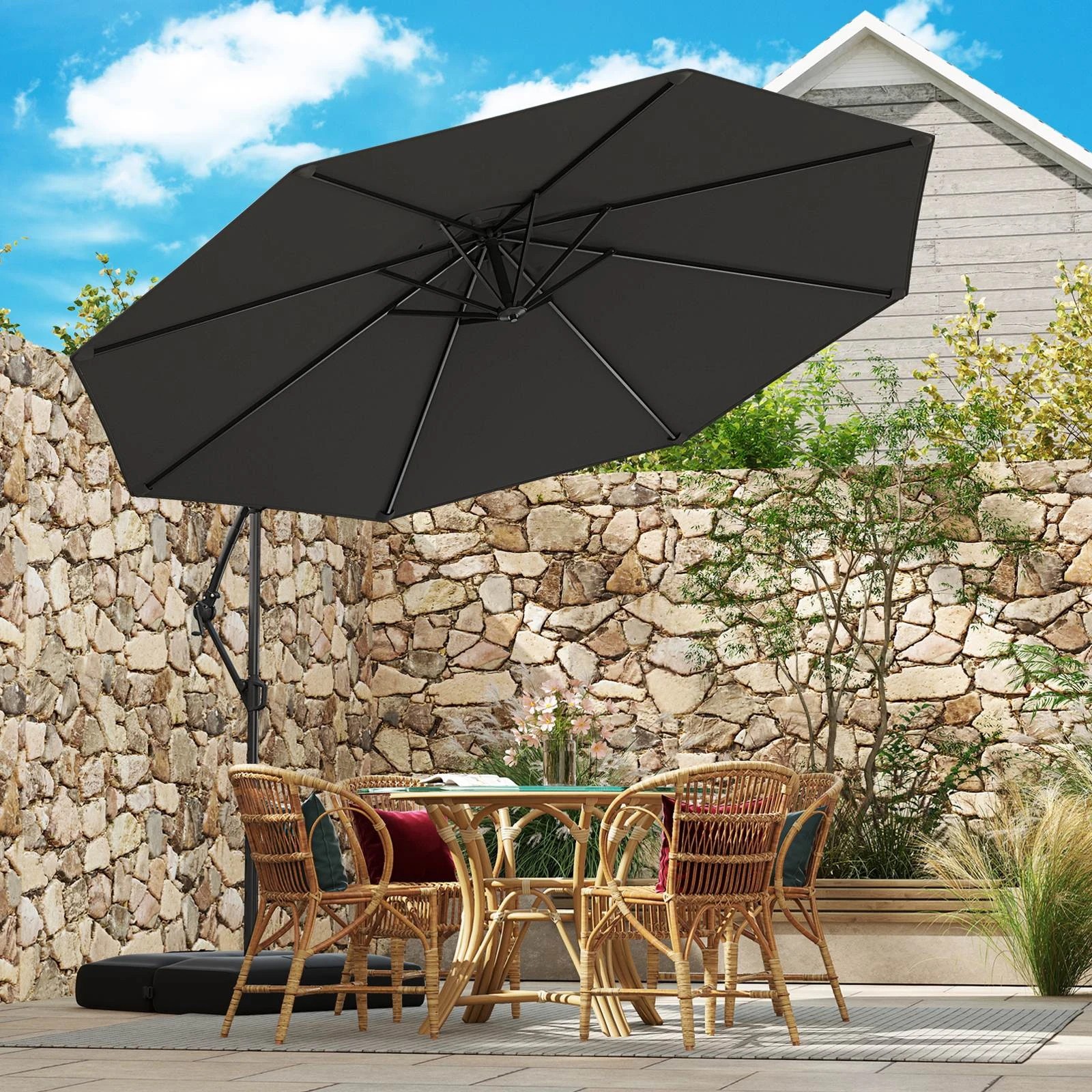 5 Costway 3M Outdoor Offset Umbrella Cantilever w/Base, 5 of 6