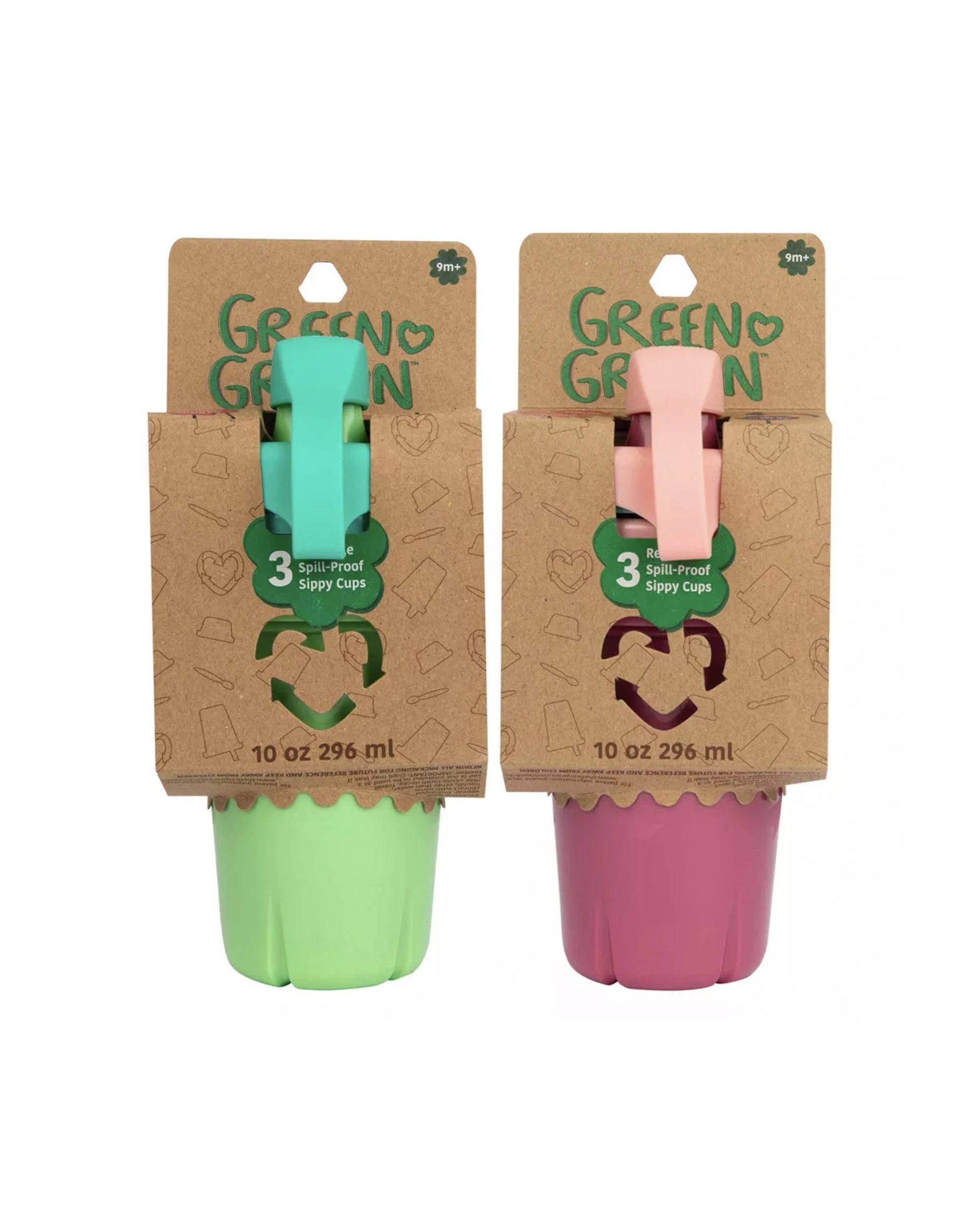 1 Green Grown 2x 3pc Spill Proof Drinking Sippy Cups Nursery Kids 296ml - Multi, 1 of 7