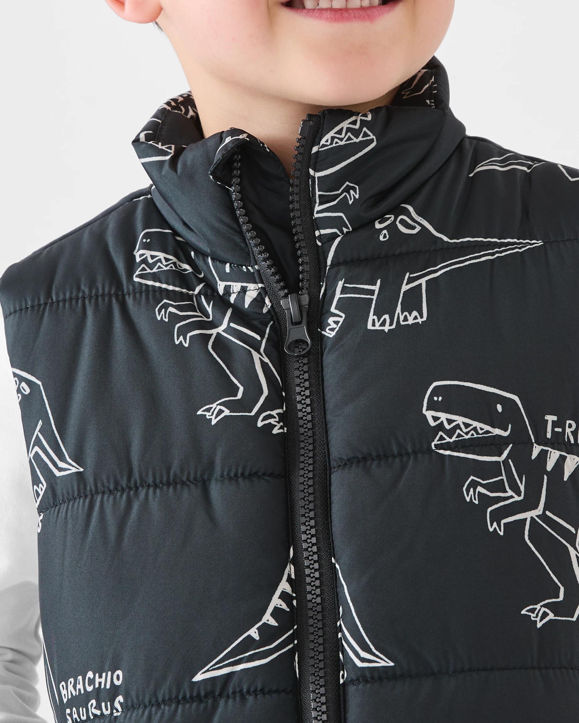 4 Printed Puffer Vest Blk Dino, 4 of 7