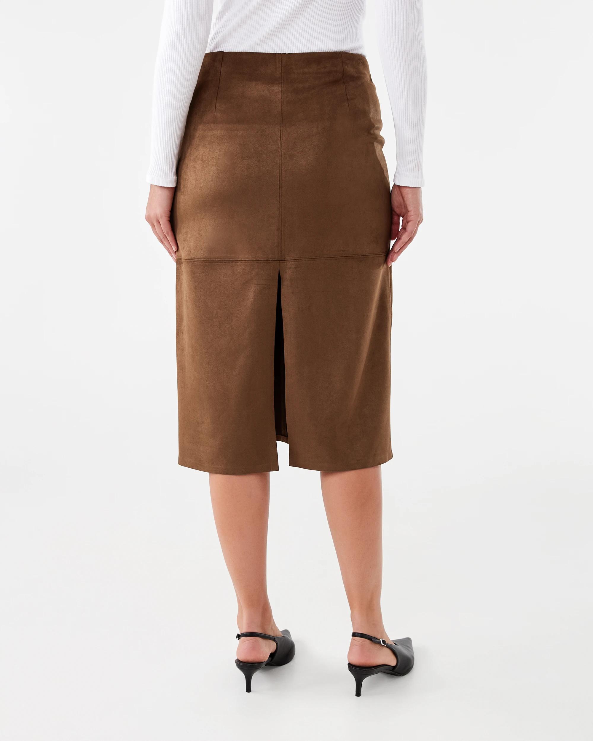 3 Suedette Pencil Skirt Tan, 3 of 5