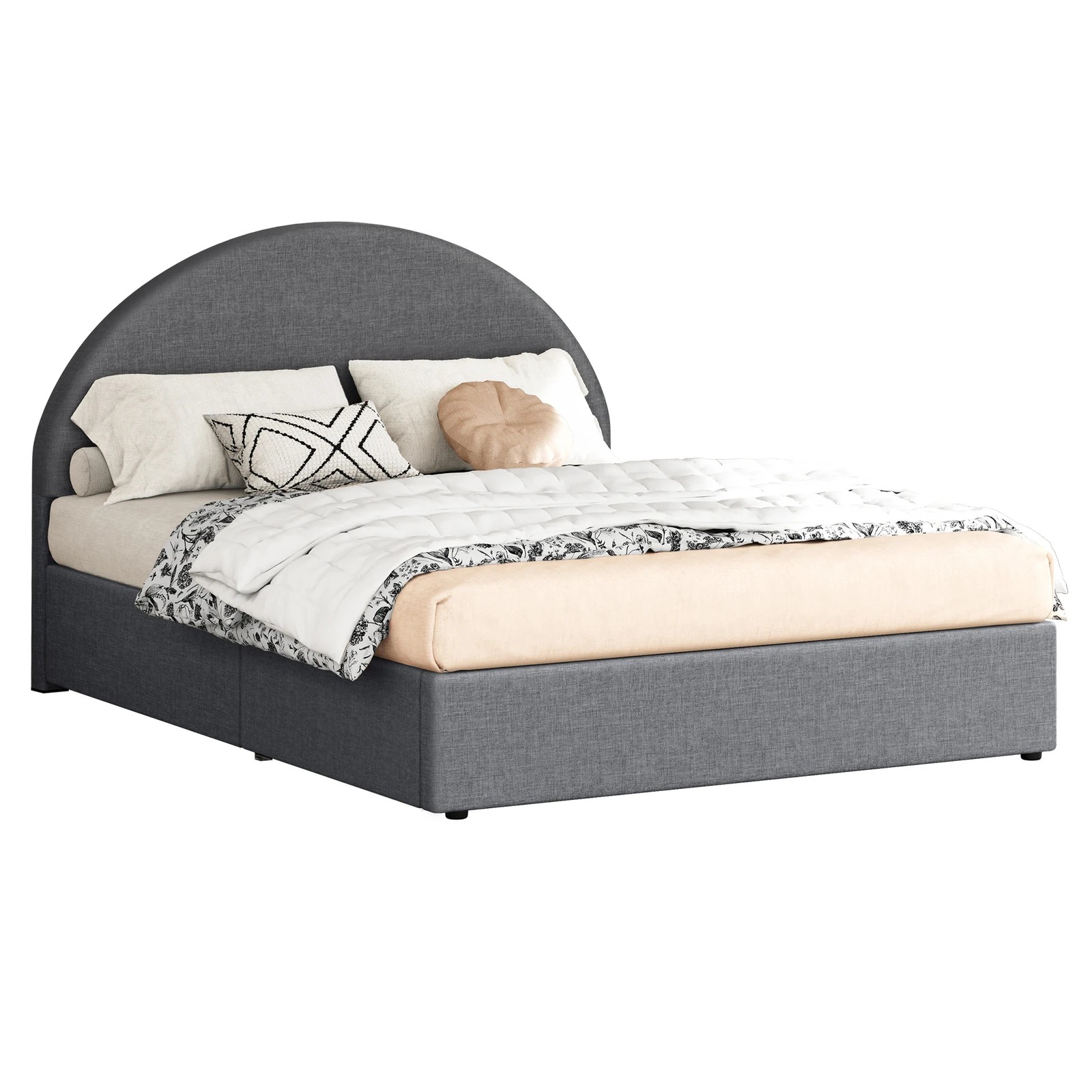 1 Alfordson Bed Frame Double Size Arched Base Gas Lift Storage Fabric Hoult - Grey, 1 of 10