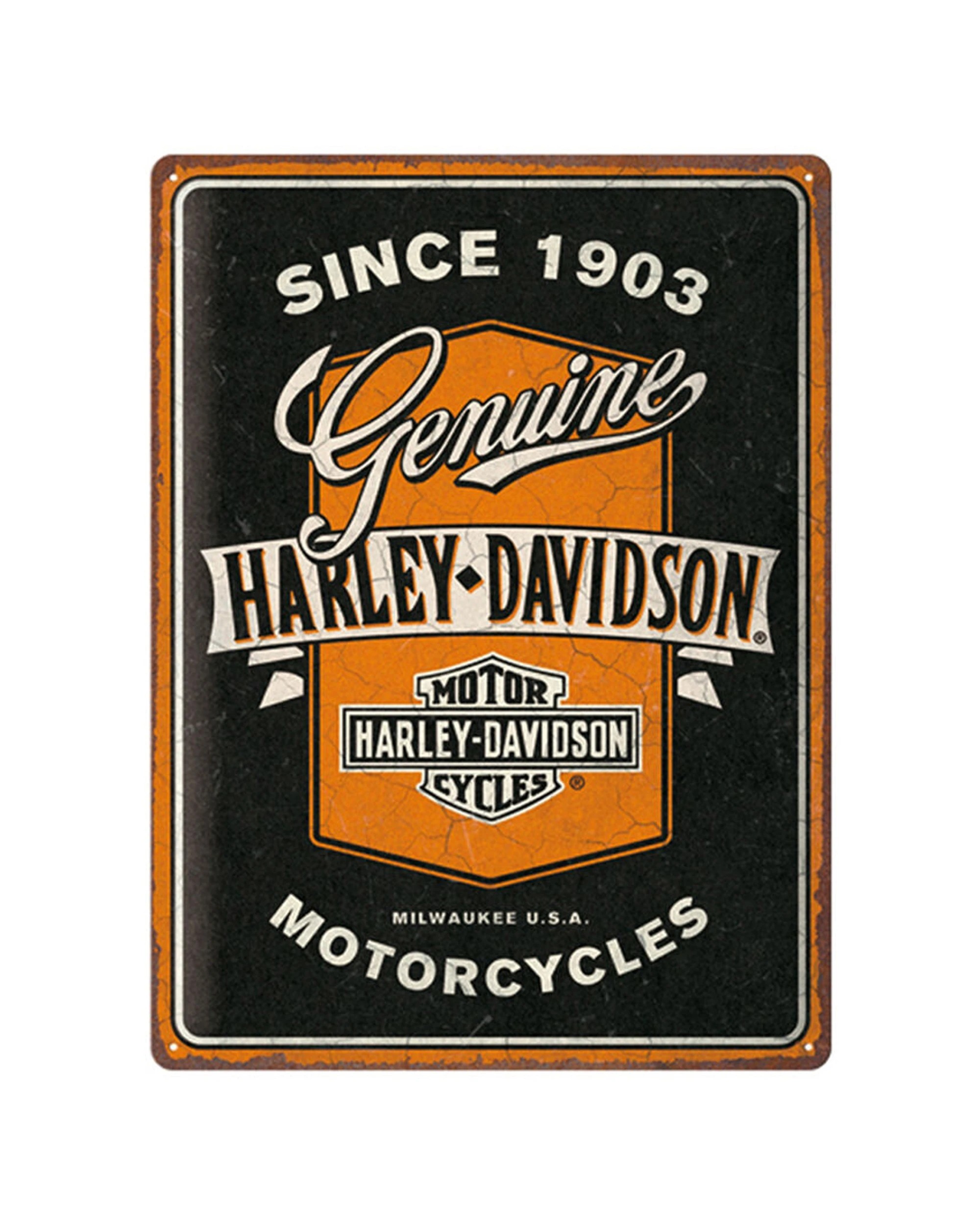 1 Nostalgic-Art Large 30x40cm Metal Wall Art Sign Plaque - Harley-Davidson Genuine Motorcycles Ribbon - Multi, 1 of 1