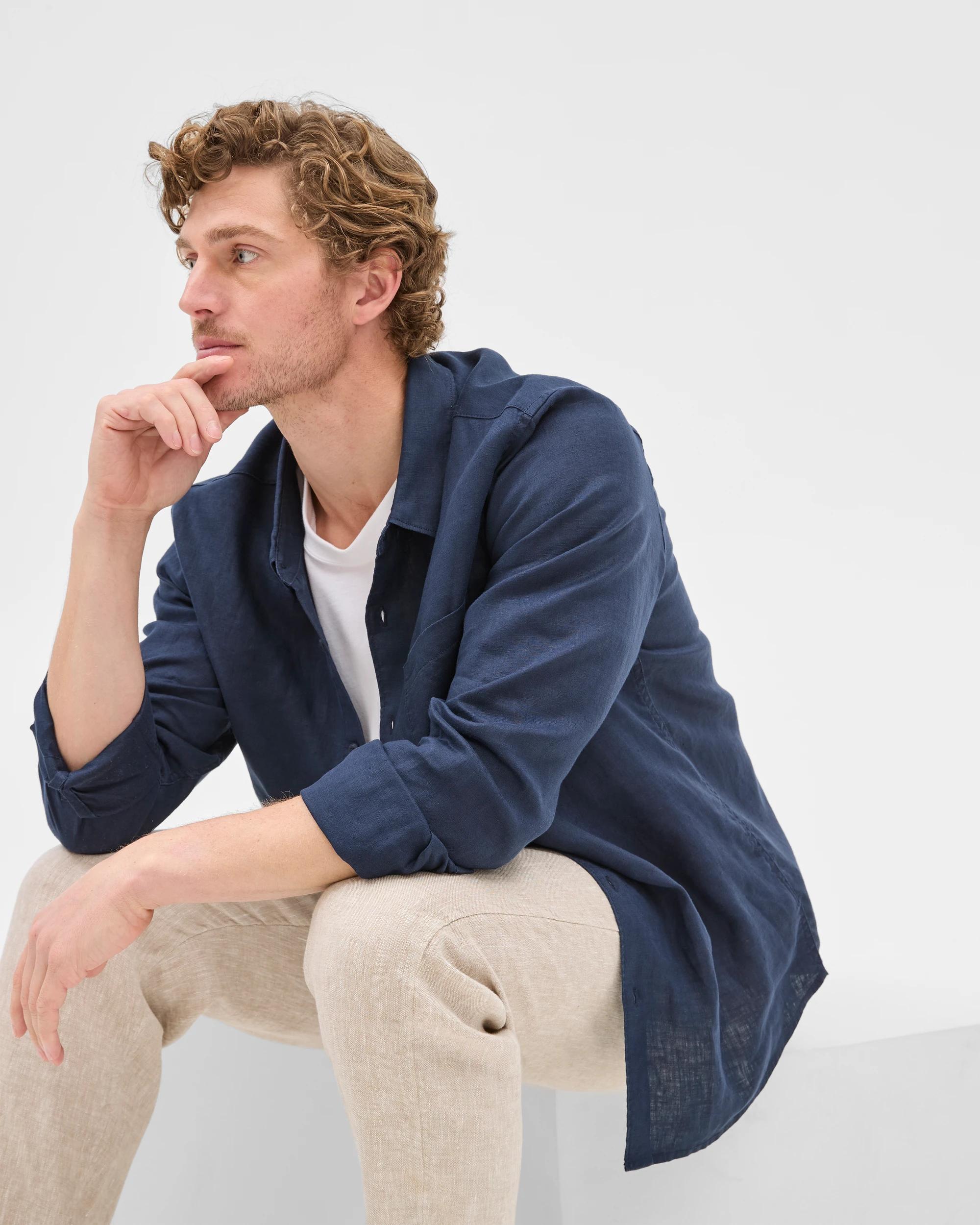 4 Target European Linen Long Sleeve Shirt NAVY, 4 of 8