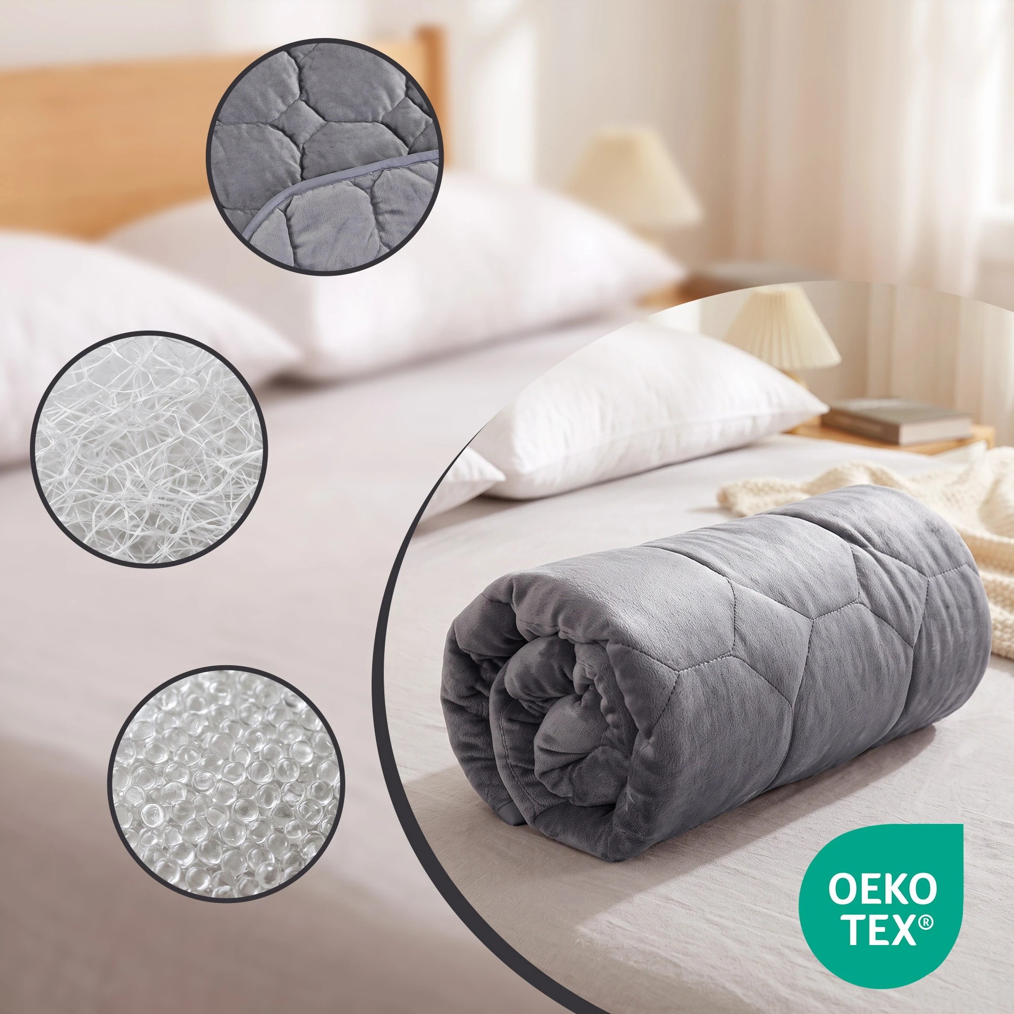 4 Giselle Bedding Weighted Lap Blanket 3.2KG Crystal Quilted Glass Bead Fill for Sofa Office - Grey, 4 of 9
