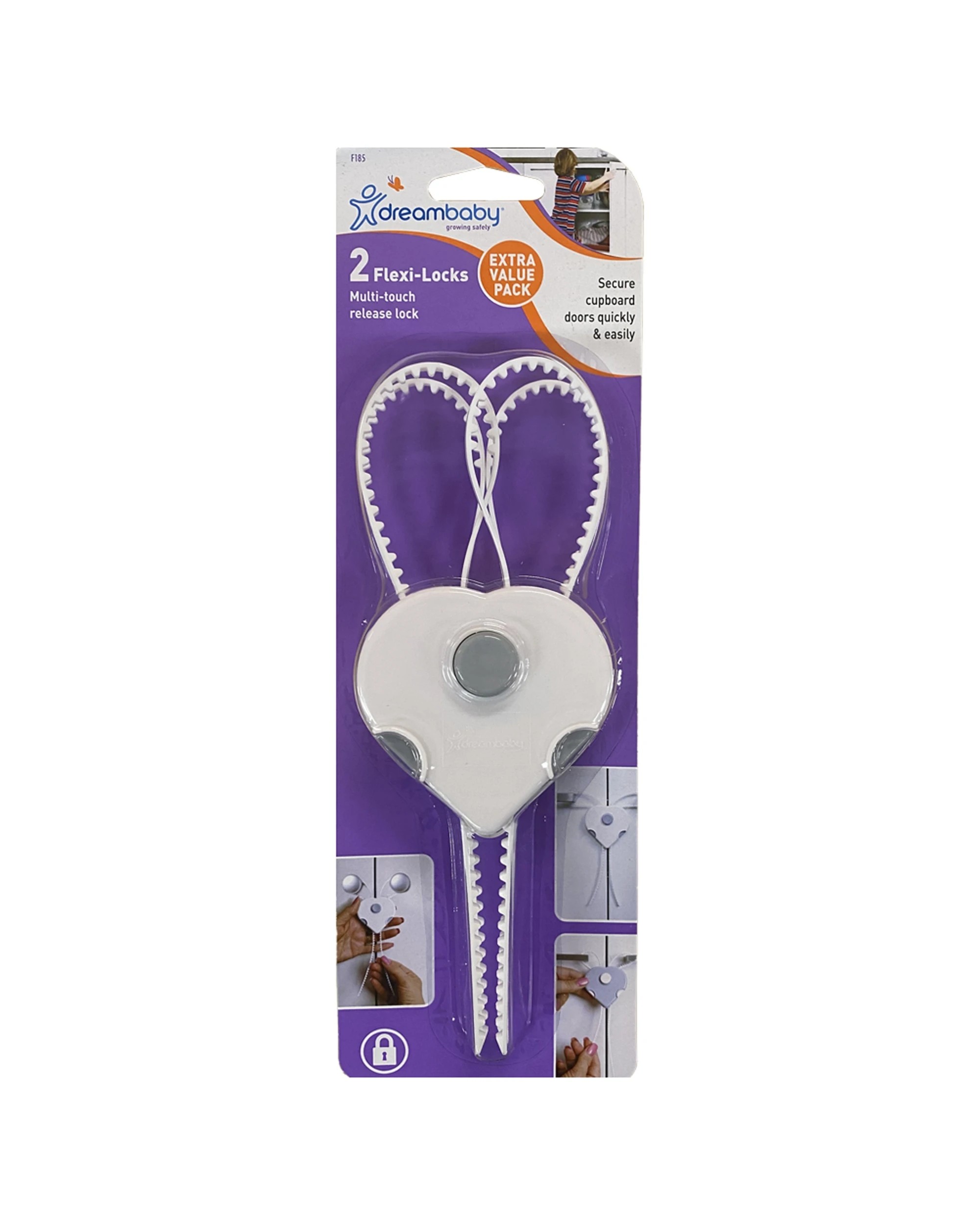 1 2pc Dreambaby 20cm Safety Flexi-locks For D-shaped Cabinet/cupboard Handle - Assorted, 1 of 3