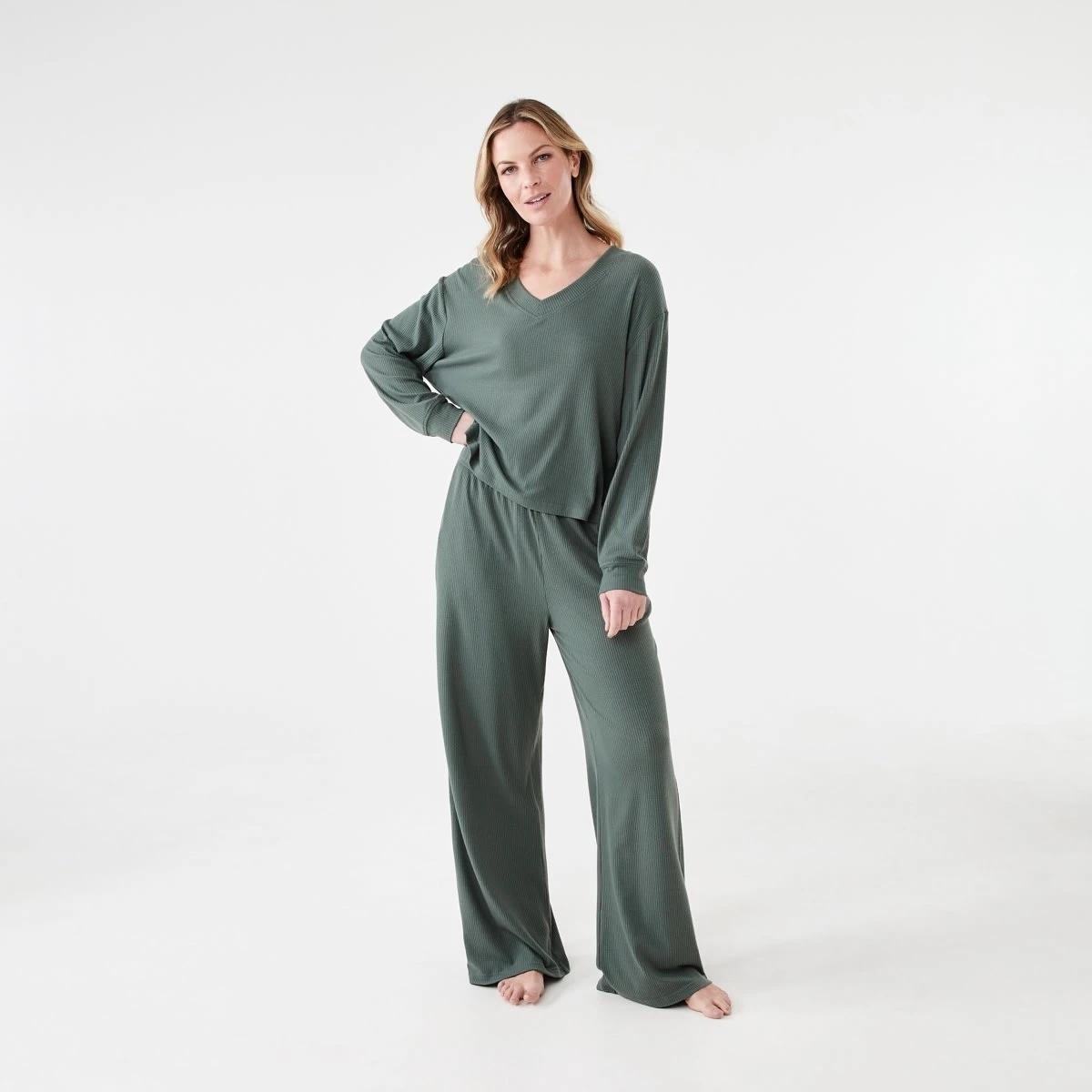 6 Brushed Rib Flare Pants Smke Green, 6 of 6