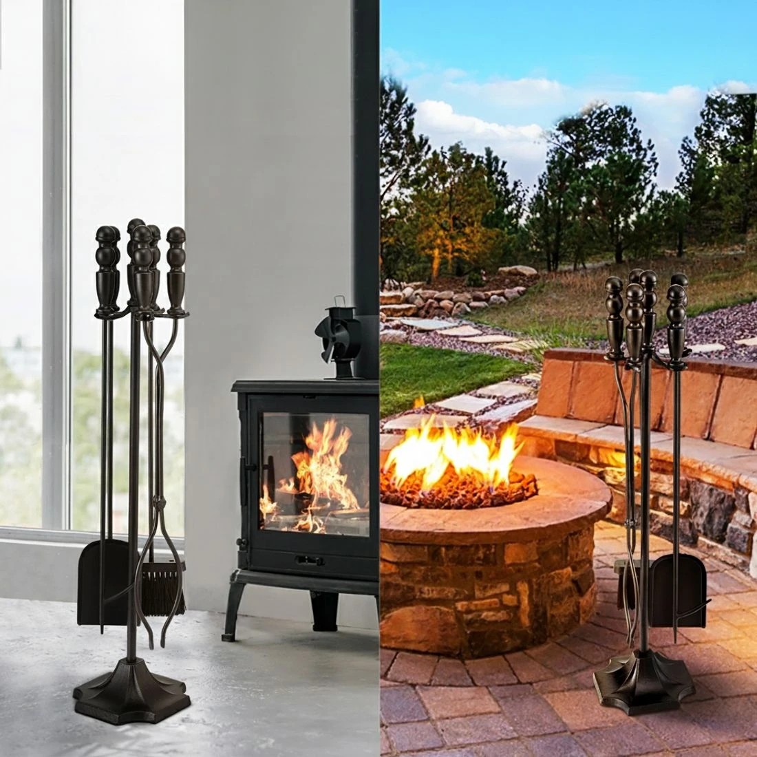 7 Grillz 5Pcs Fireplace Tools Set Fire Tools for Indoor Outdoor - Black, 7 of 8