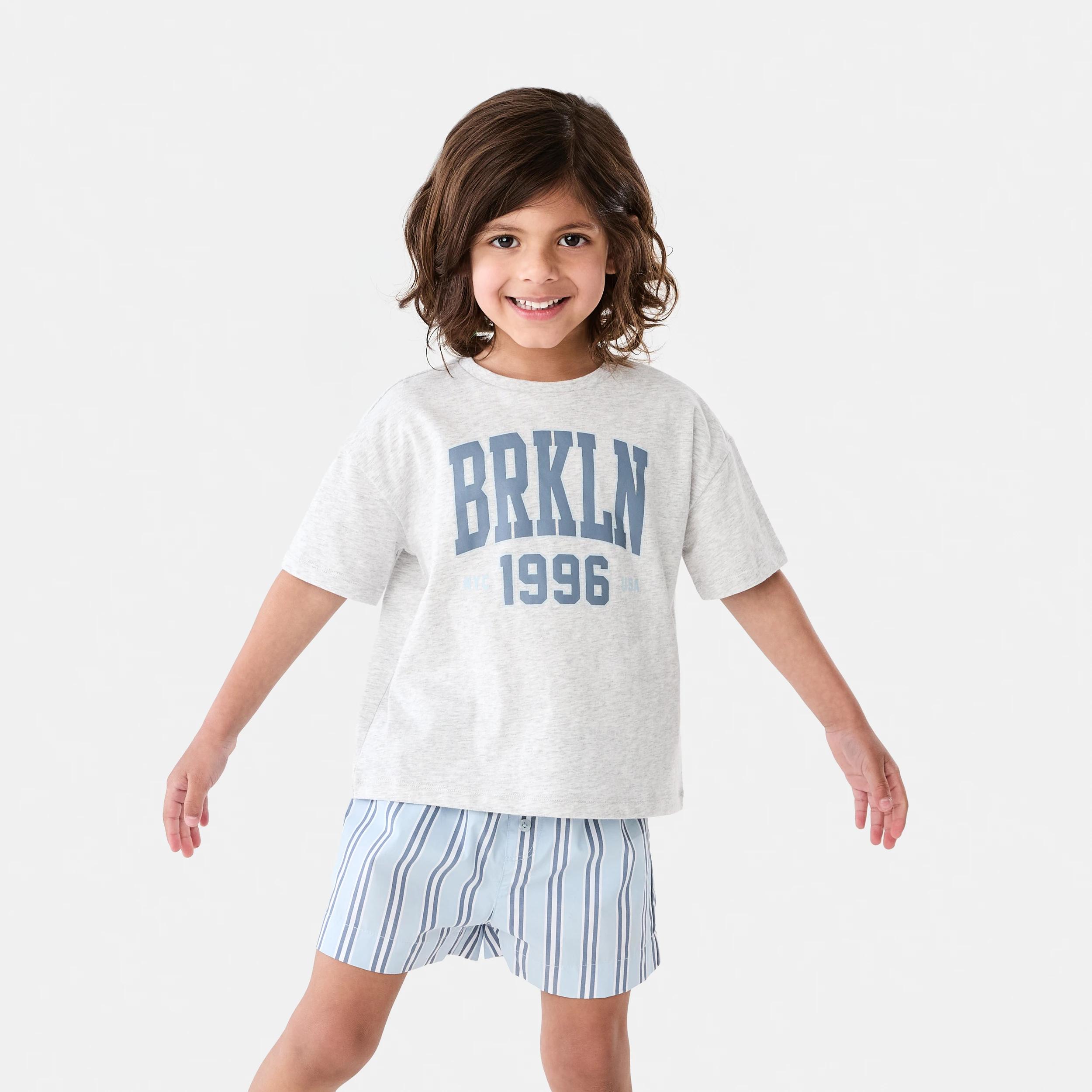 1 Short Sleeve Knit Woven Pyjama Set BLUE STRIPE, 1 of 9