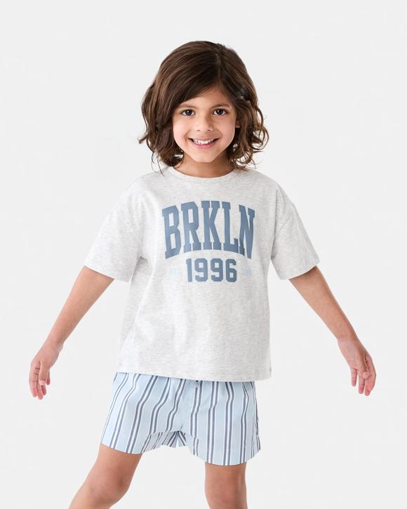 Short Sleeve Knit Woven Pyjama Set