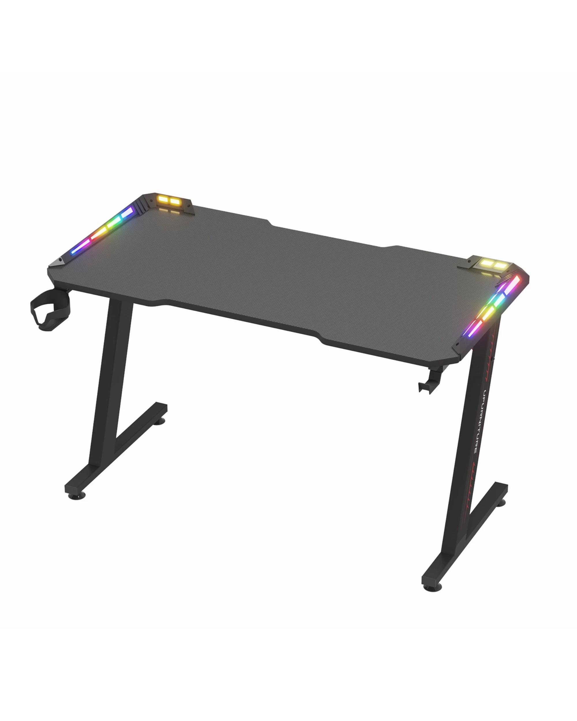 2 Advwin 120cm Gaming Desk RGB LED Light Carbon Fiber Computer Desk with Cup Holder and Headphone Hook, 2 of 5