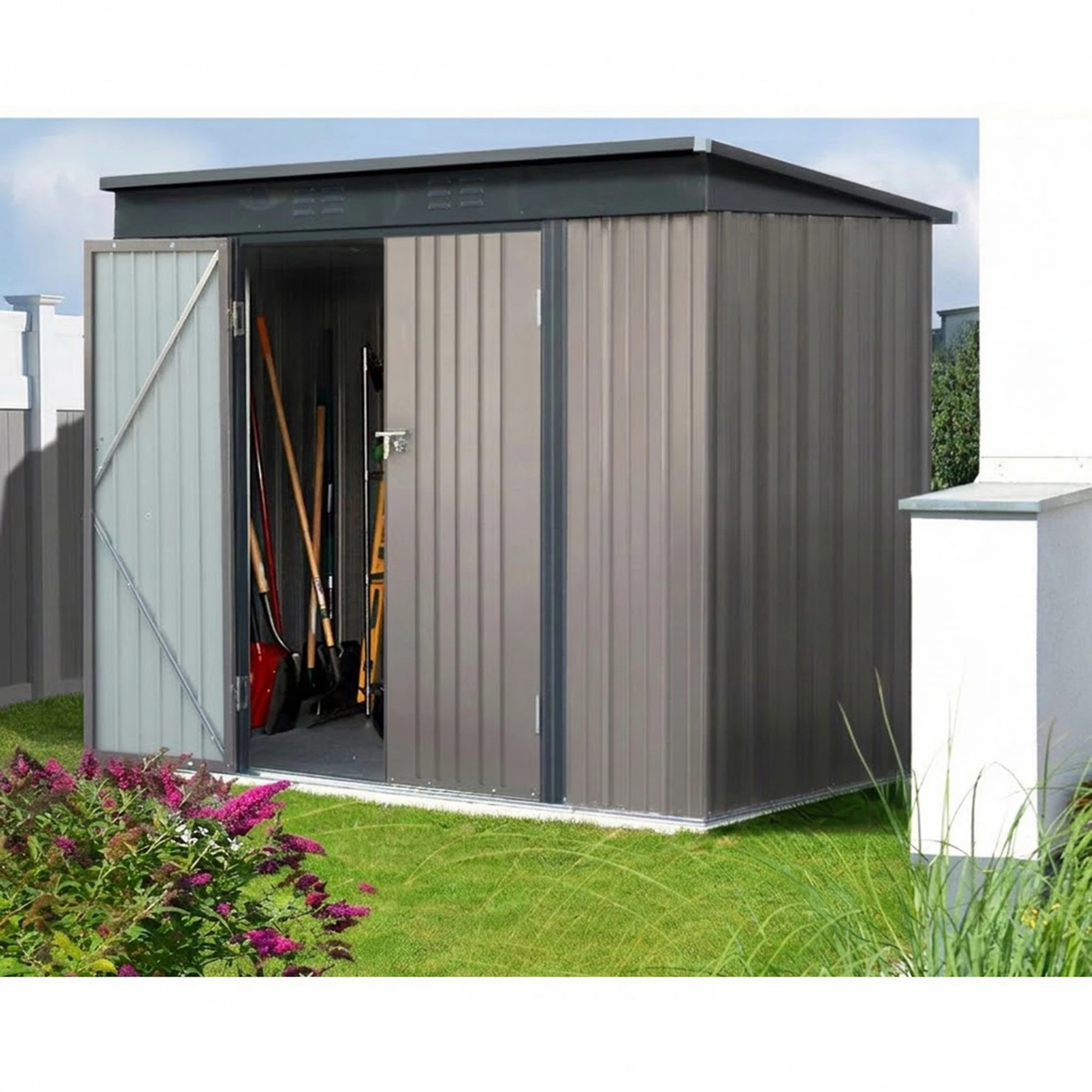 5 Giantz Garden Shed Outdoor Storage Tool Metal Workshop Shelter Doors - Brown, 5 of 7
