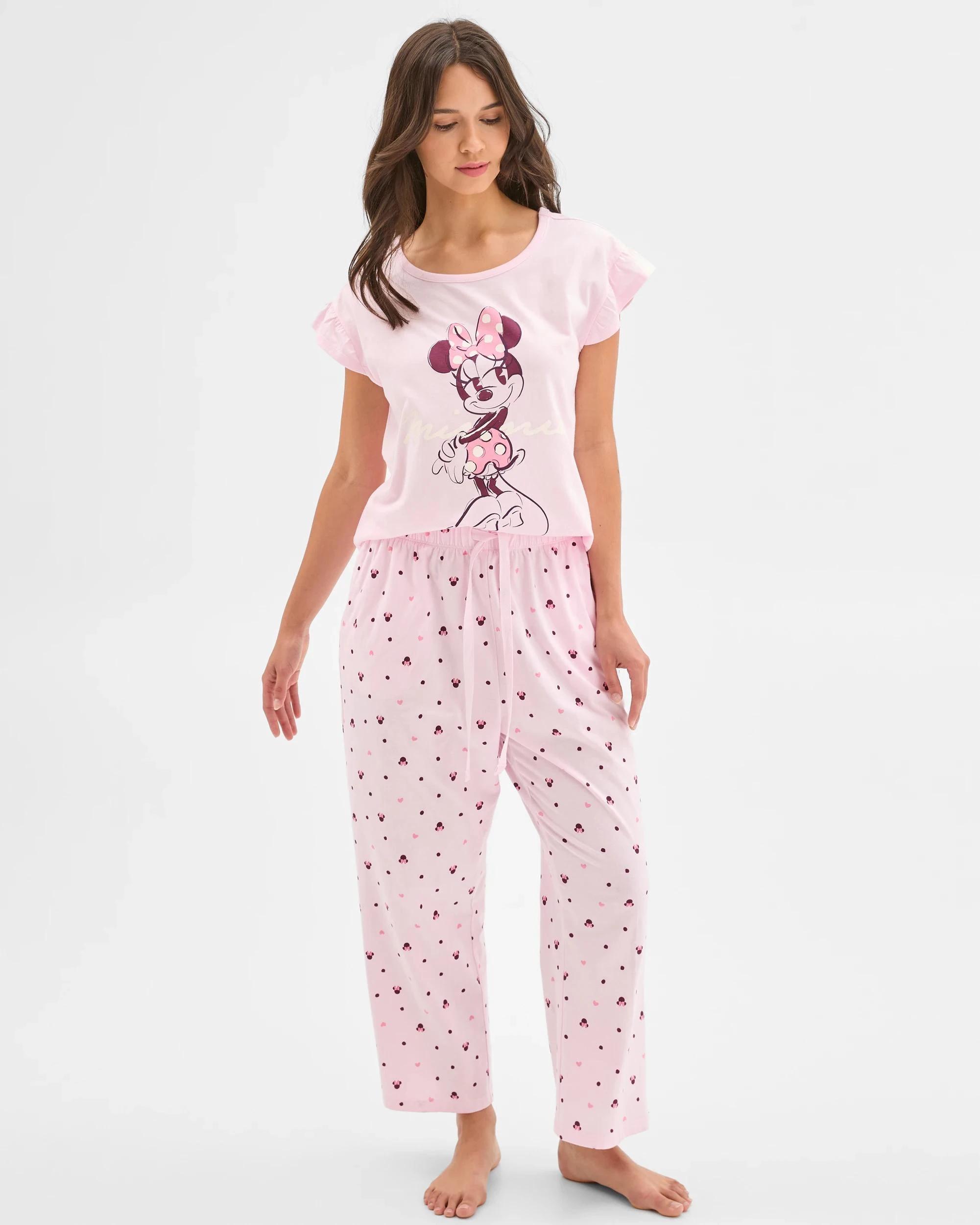3 Australian Cotton Disney Minnie Mouse Crop Leg Pyjama Set PINK, 3 of 7