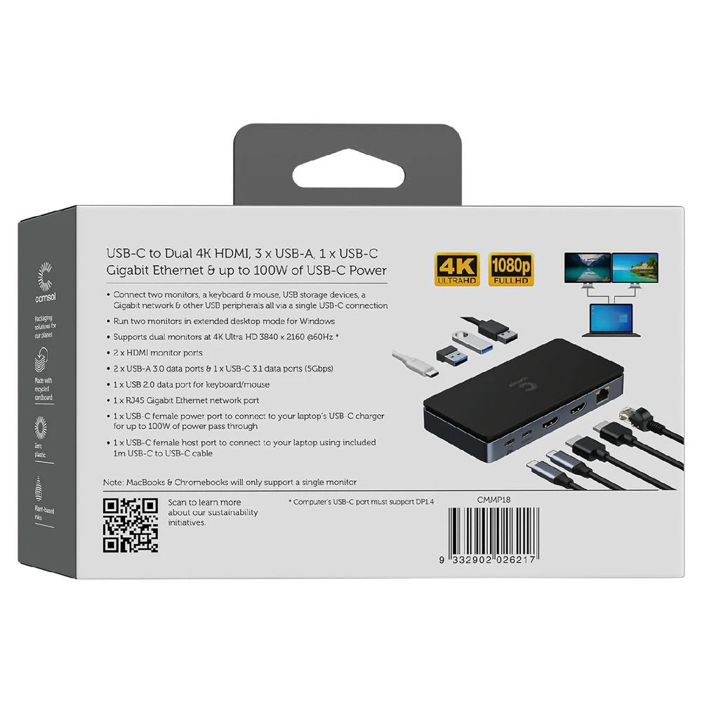 6 Comsol USB-C Dual 4K HDMI Mini Docking Station, 6 of 6