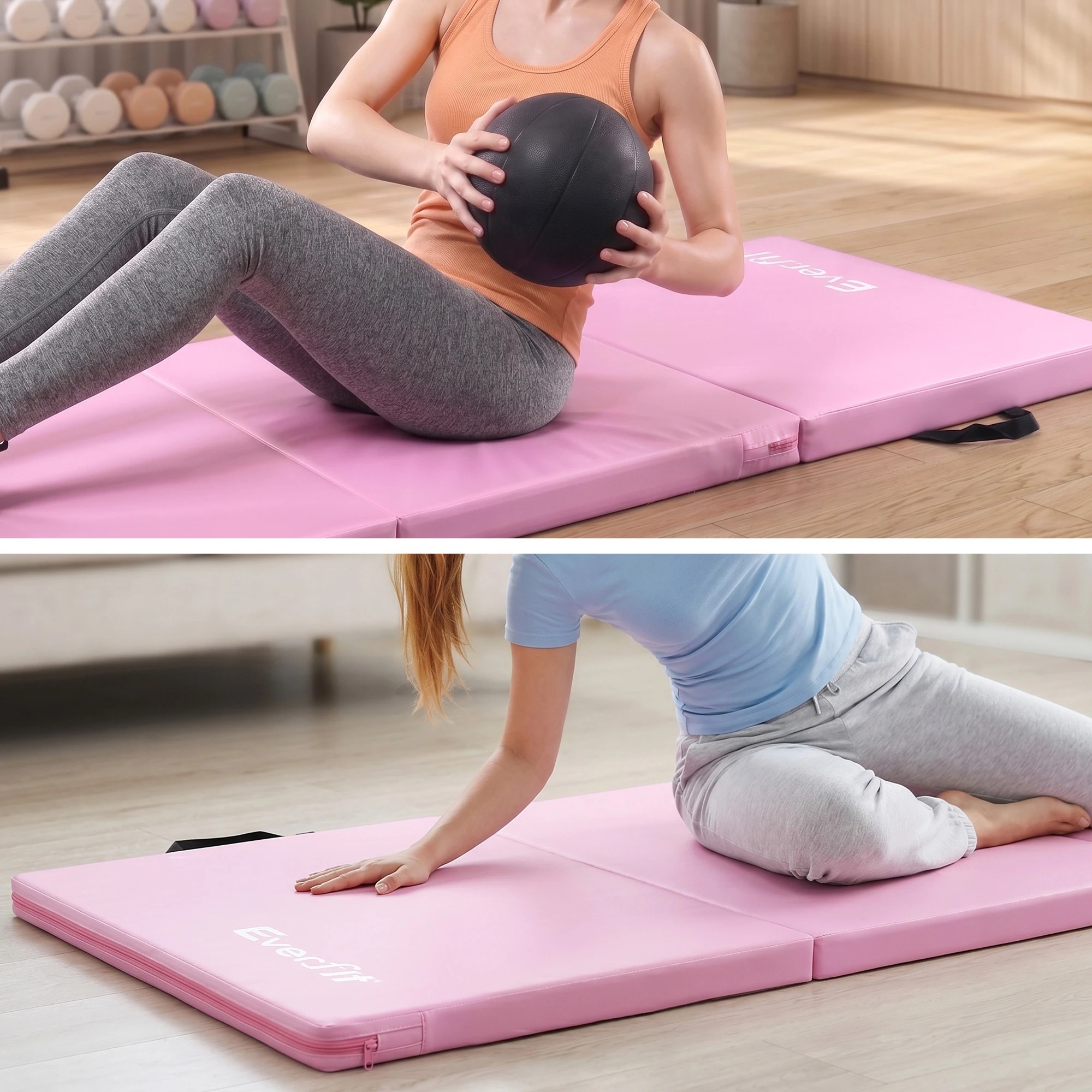 6 Everfit 180x60cm Gymnastics Mats Folding Exercise Floor Mat Portable 3 Fold Tumbling Mat - Pink, 6 of 7