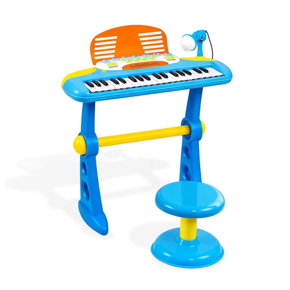 1 Keezi Kids Piano Keyboard 37 Keys Electronic Musical Instrument Set w/ Stool Microphone - Blue, 1 of 1