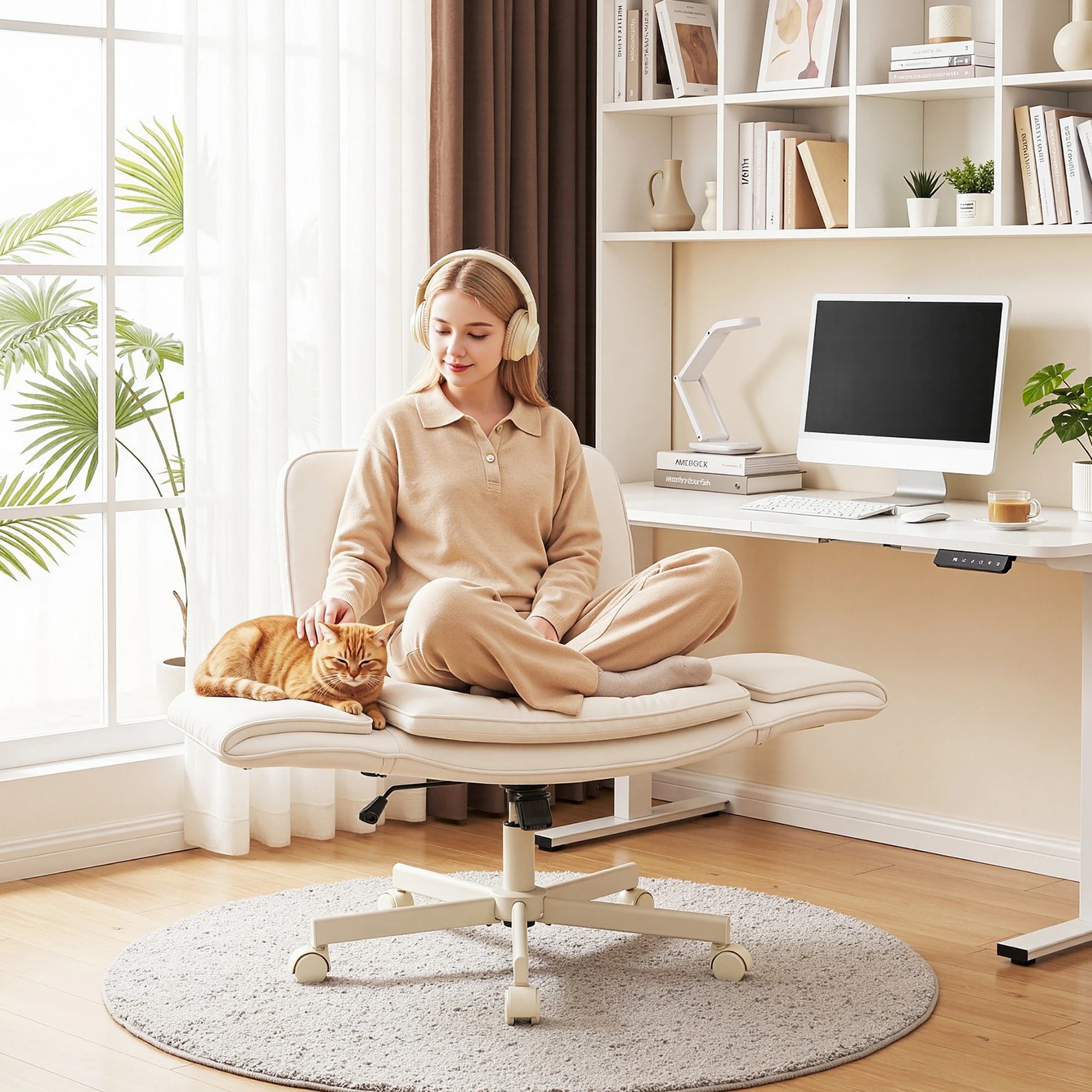 5 Artiss Criss Cross Chair with Wheels &Adjustable Armrests and Electric Standing Desk 140cm Set - Multi, 5 of 8